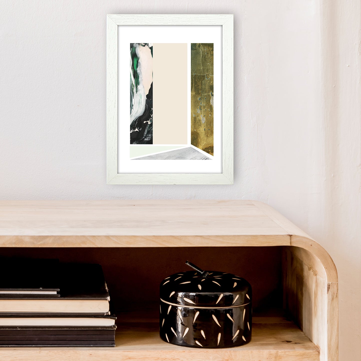 Green Marble Rectangle Abstract Art Print by Pixy Paper A4 Oak Frame