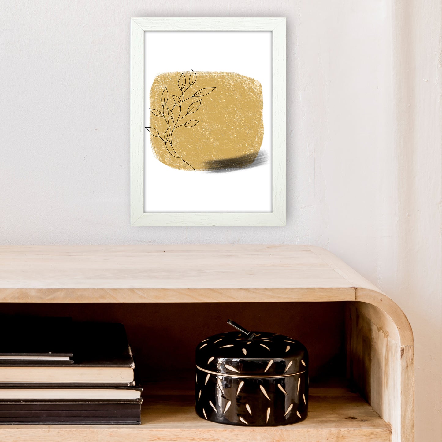 Dalia Chalk Gold Floral Square Art Print by Pixy Paper A4 Oak Frame