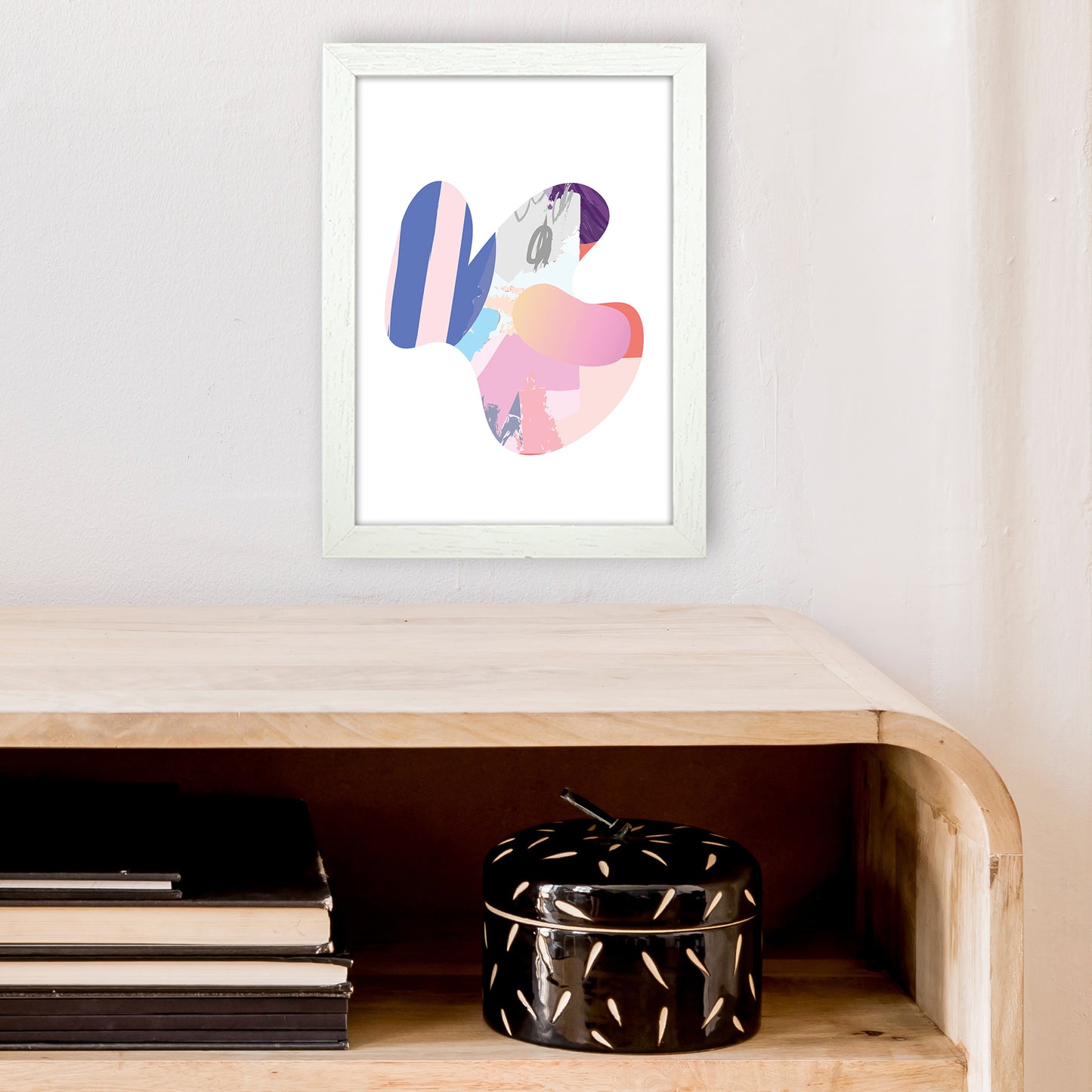 Pink Butterfly Abstract Shape Art Print by Pixy Paper A4 Oak Frame