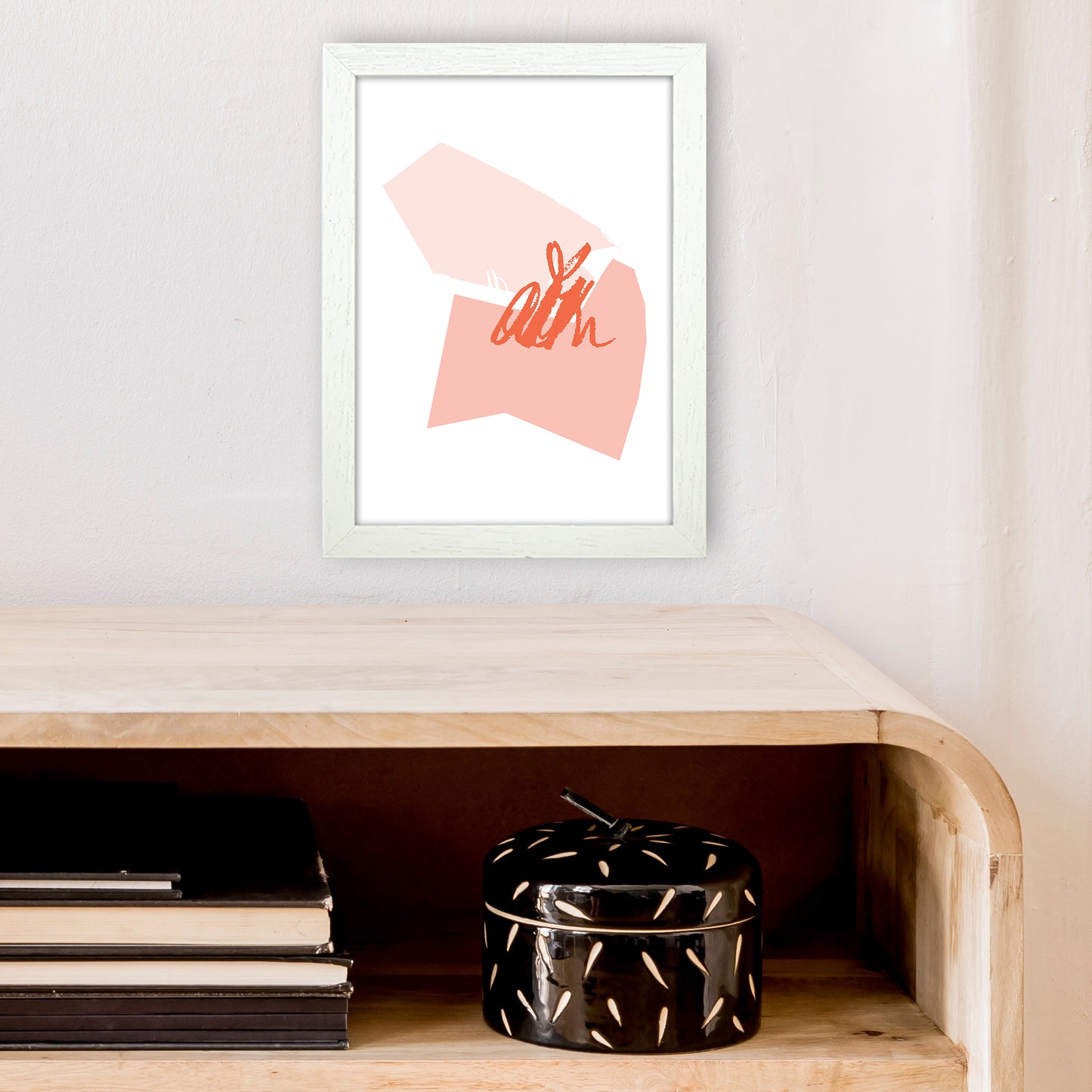 Pink And Coral Palette Shapes Art Print by Pixy Paper A4 Oak Frame