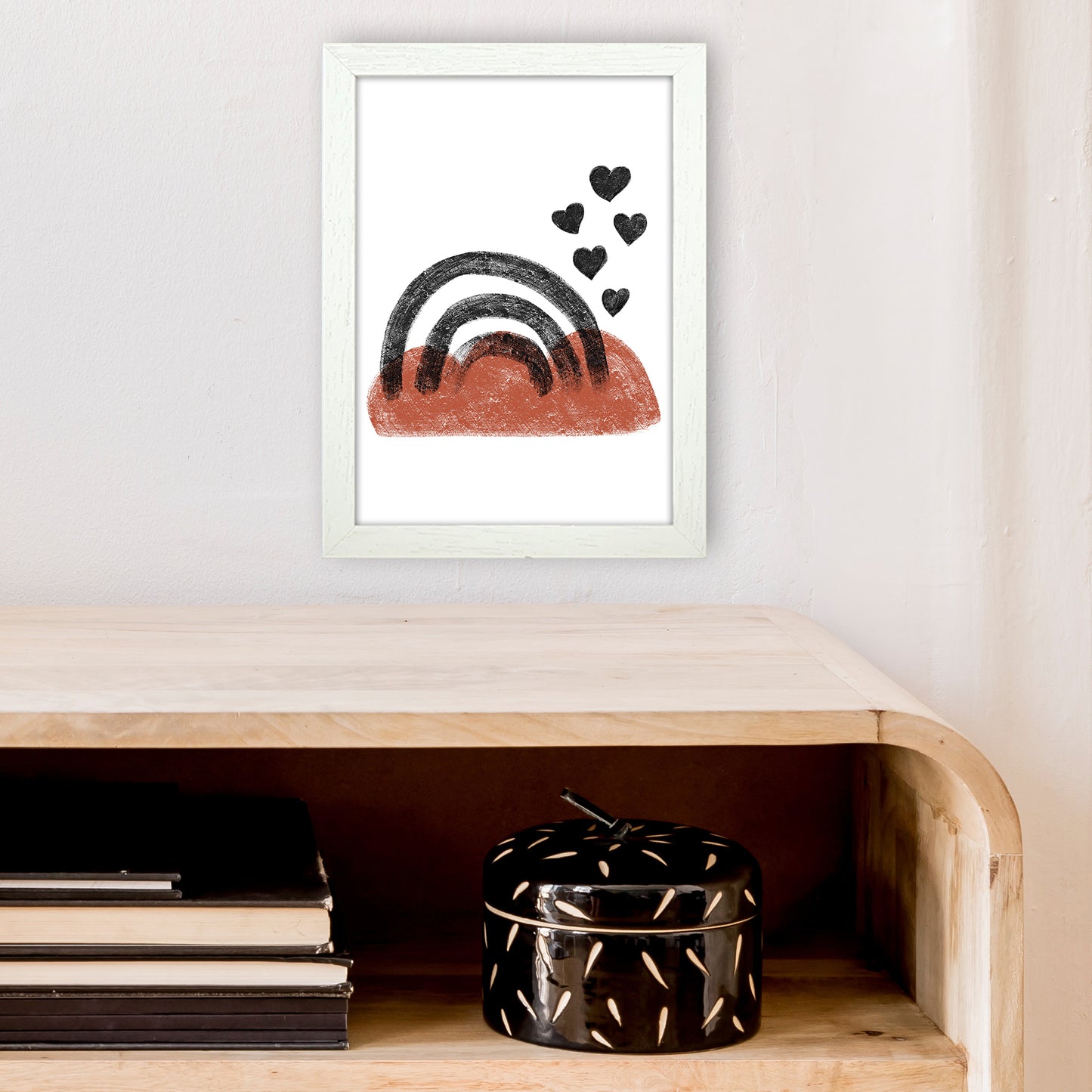 Dalia Chalk Black Rainbow Art Print by Pixy Paper A4 Oak Frame