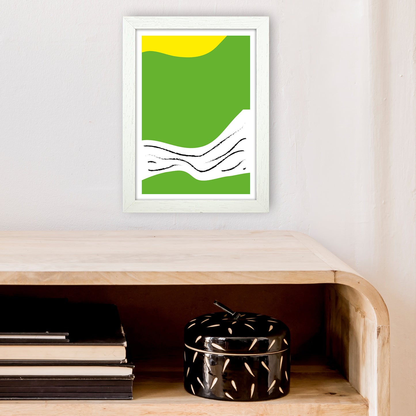 Green Lines Neon Funk Art Print by Pixy Paper A4 Oak Frame