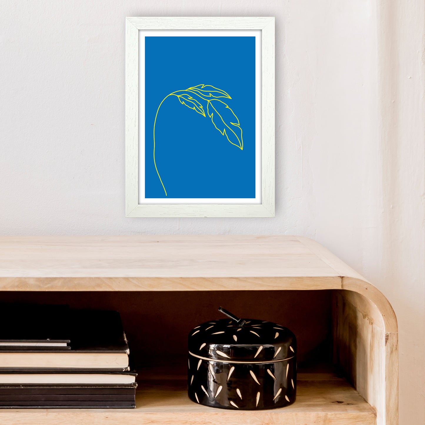 Plant Blue Neon Funk Art Print by Pixy Paper A4 Oak Frame