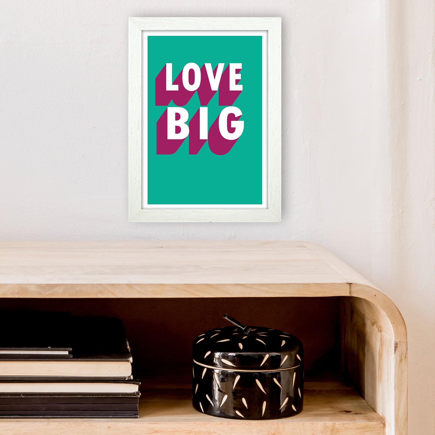 Love Big Shadow Art Print by Pixy Paper A4 Oak Frame
