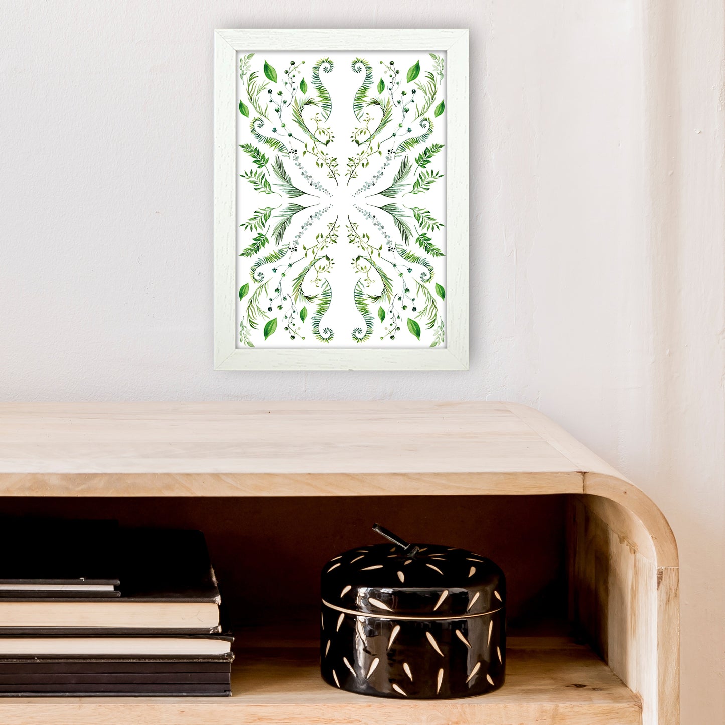 Mirrored Plants Exotic Art Print by Pixy Paper A4 Oak Frame