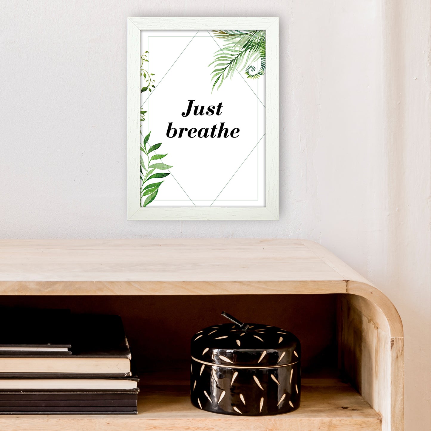 Just Breathe Exotic Art Print by Pixy Paper A4 Oak Frame