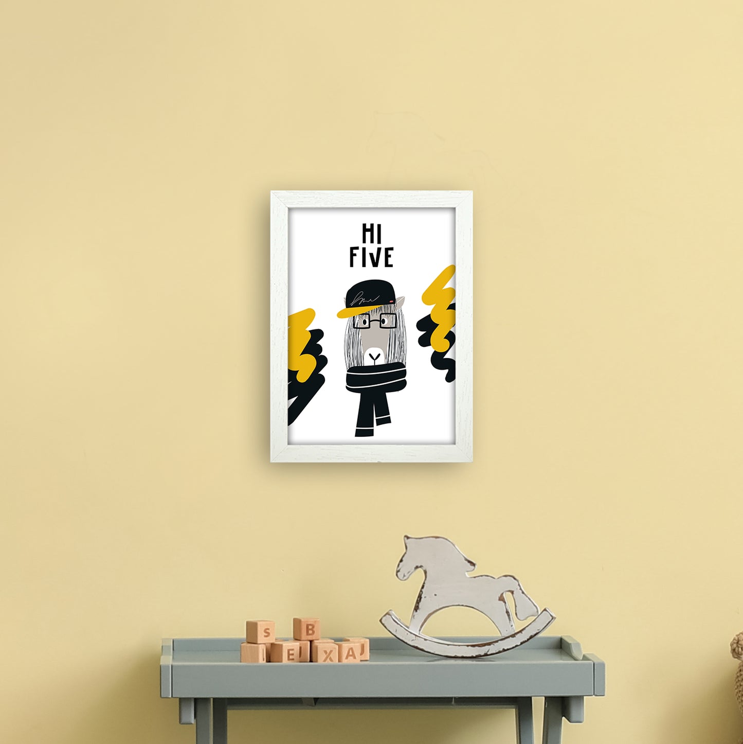 Hi Five Pop Art Print by Pixy Paper A4 Oak Frame