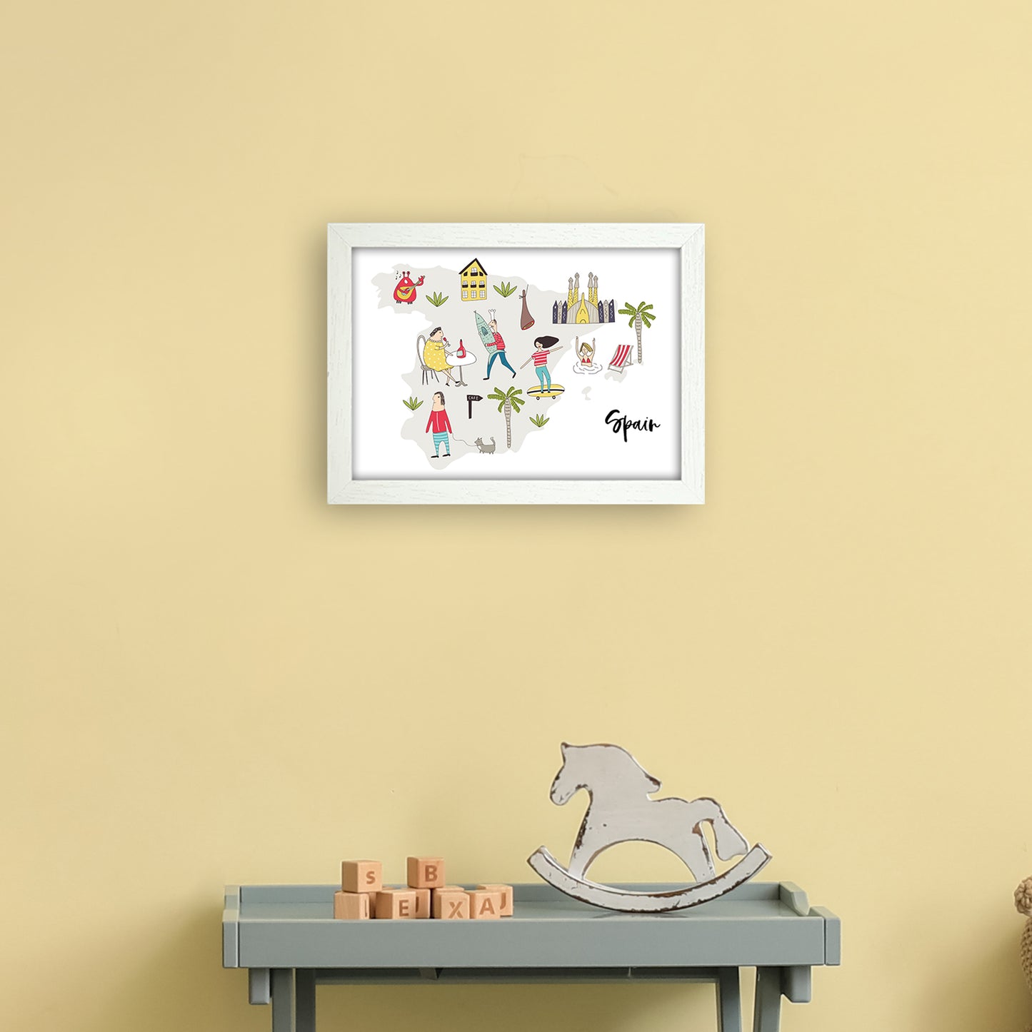 Spain Map Art Print by Pixy Paper A4 Oak Frame