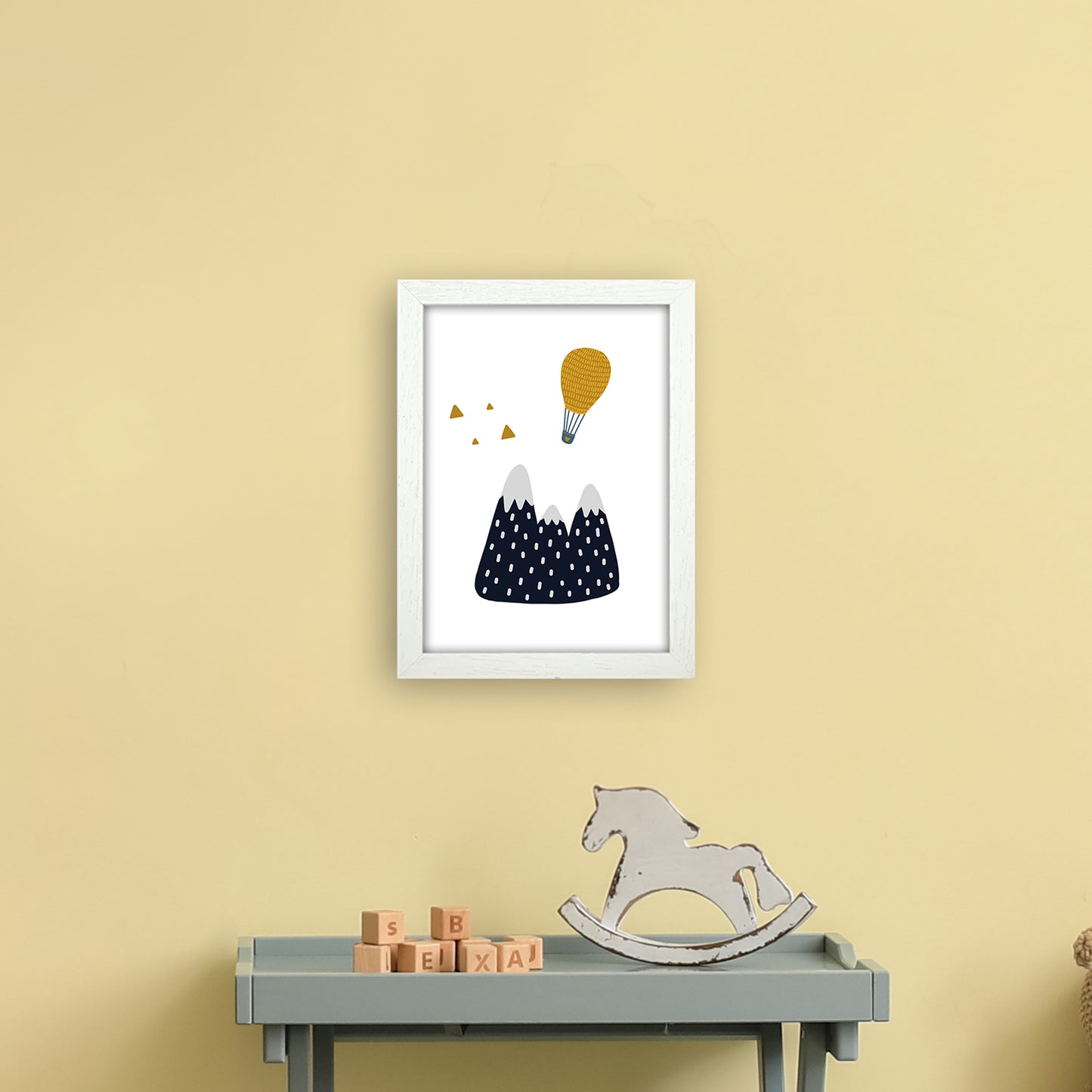 Little Explorer Hot Air Balloon Art Print by Pixy Paper A4 Oak Frame