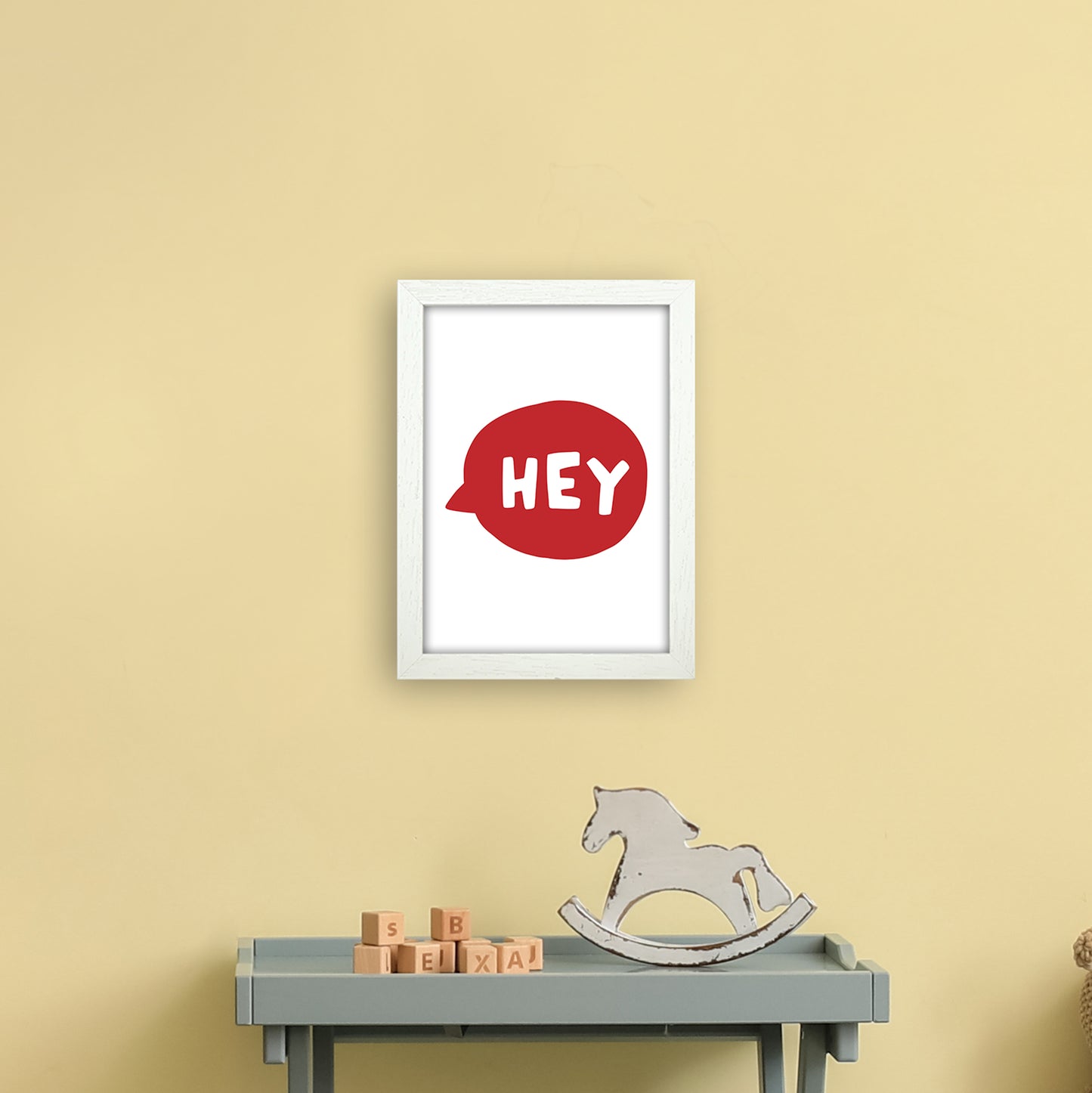 Hey Bubble Red Super Scandi Art Print by Pixy Paper A4 Oak Frame