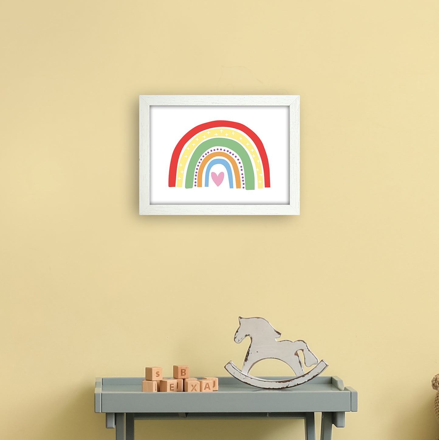 Rainbow With Heart Art Print by Pixy Paper A4 Oak Frame