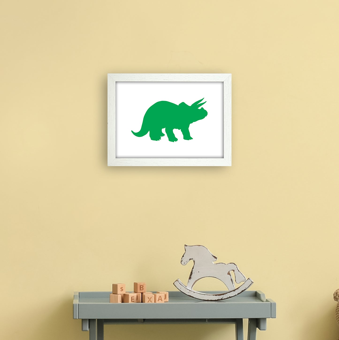 Triceratops Green Art Print by Pixy Paper A4 Oak Frame