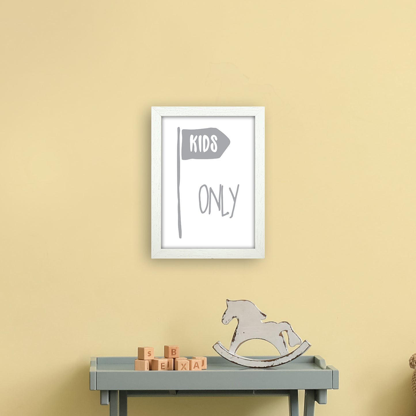 Kids Only Grey Art Print by Pixy Paper A4 Oak Frame