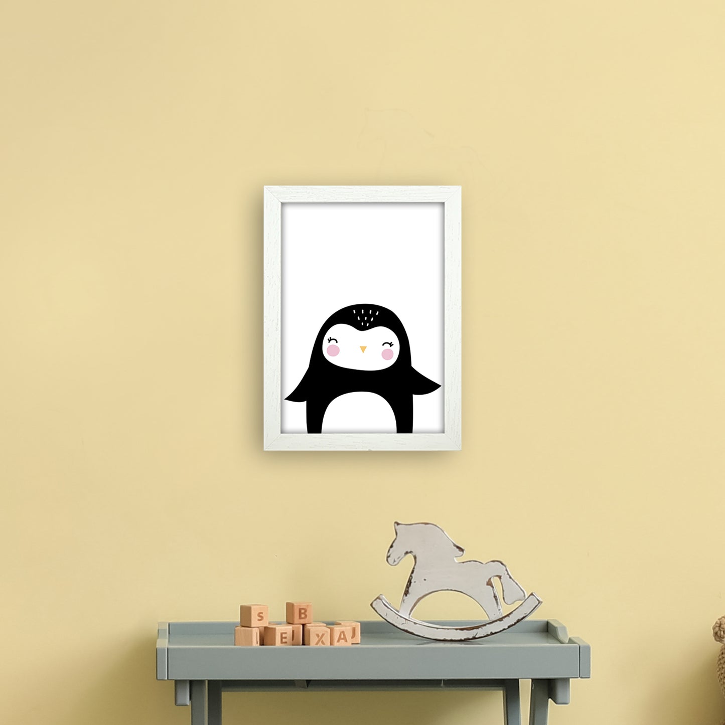 Penguin Art Print by Pixy Paper A4 Oak Frame