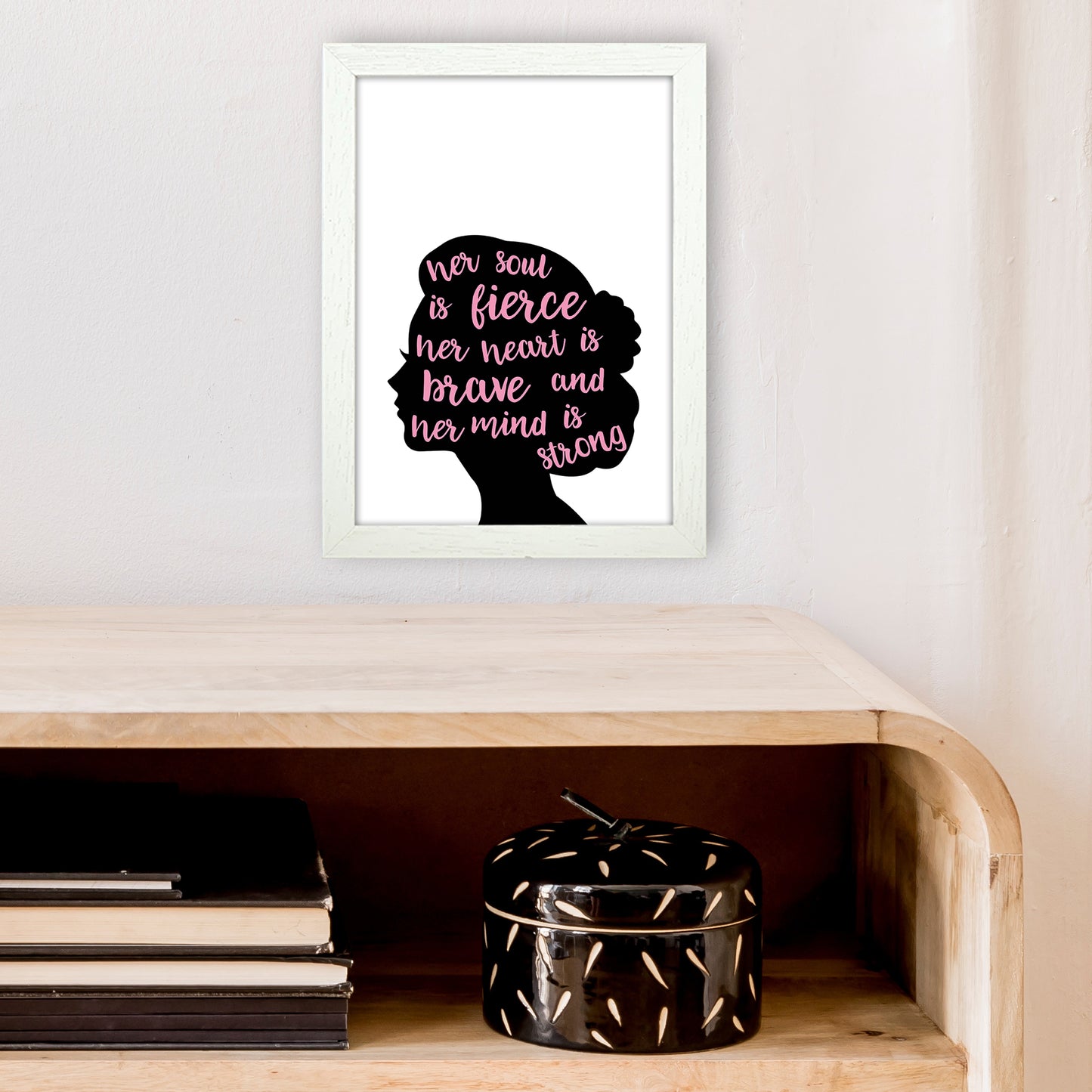 Her Soul Is Fierce Pink Art Print by Pixy Paper A4 Oak Frame