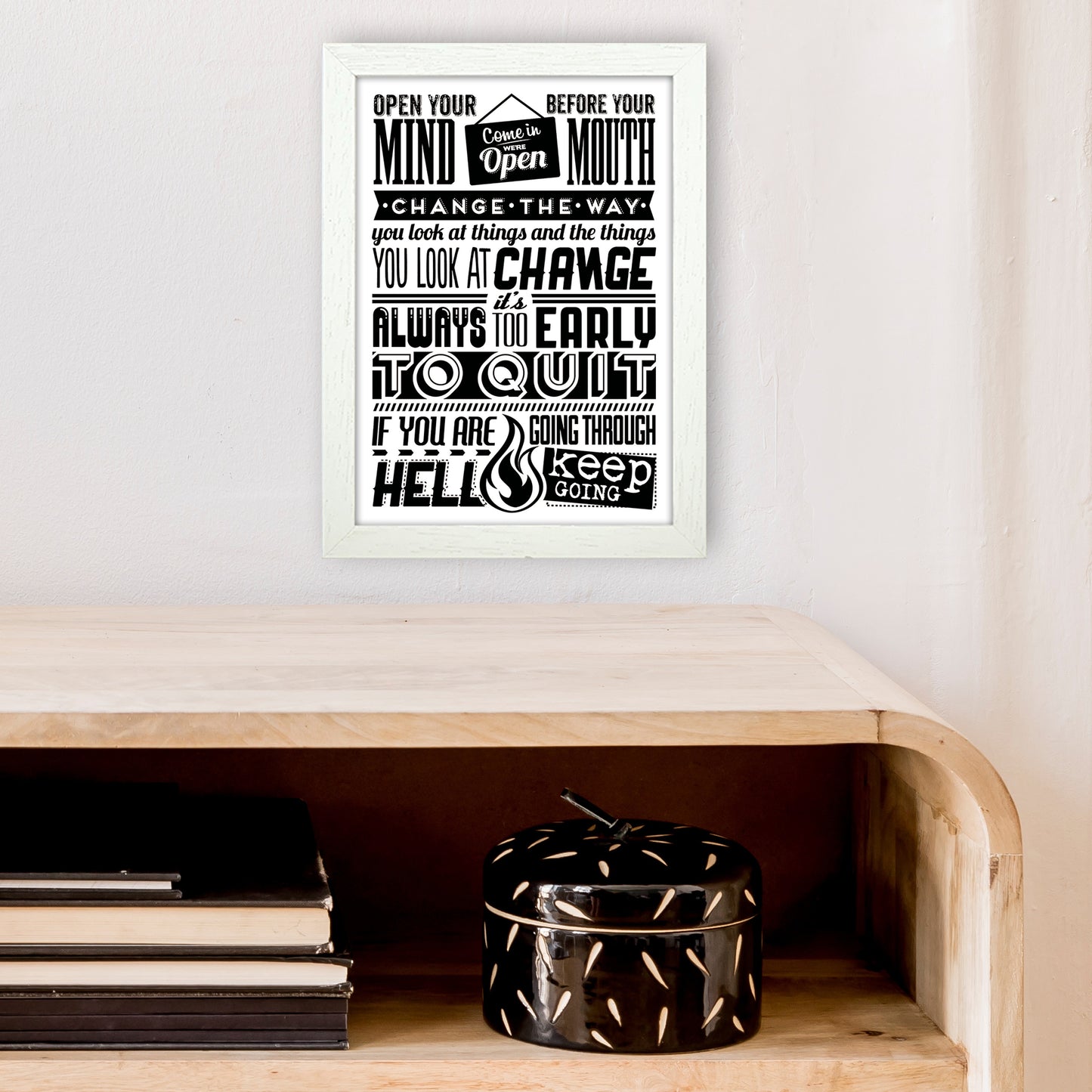 Open Your Mind Vintage Art Print by Pixy Paper A4 Oak Frame