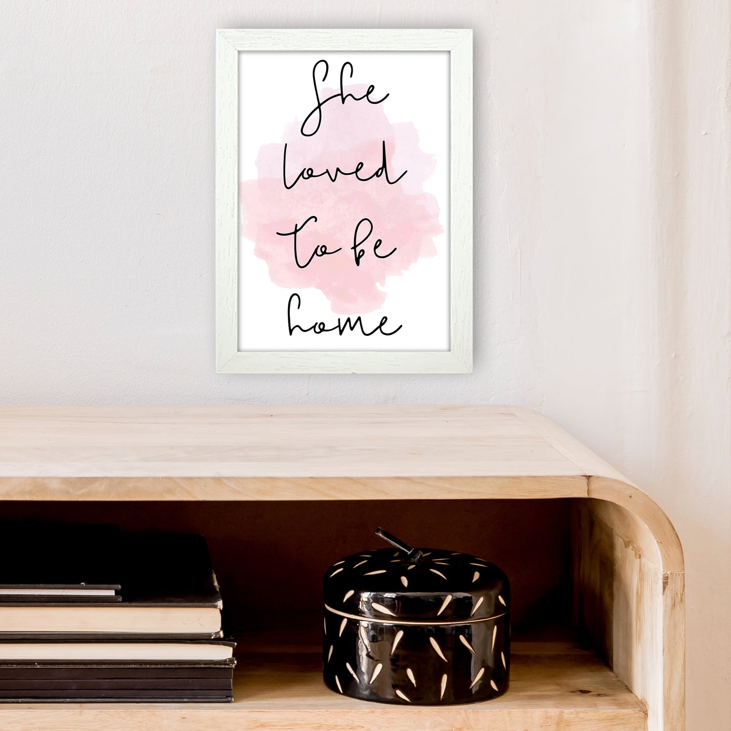 She Loved To Be Home Art Print by Pixy Paper A4 Oak Frame