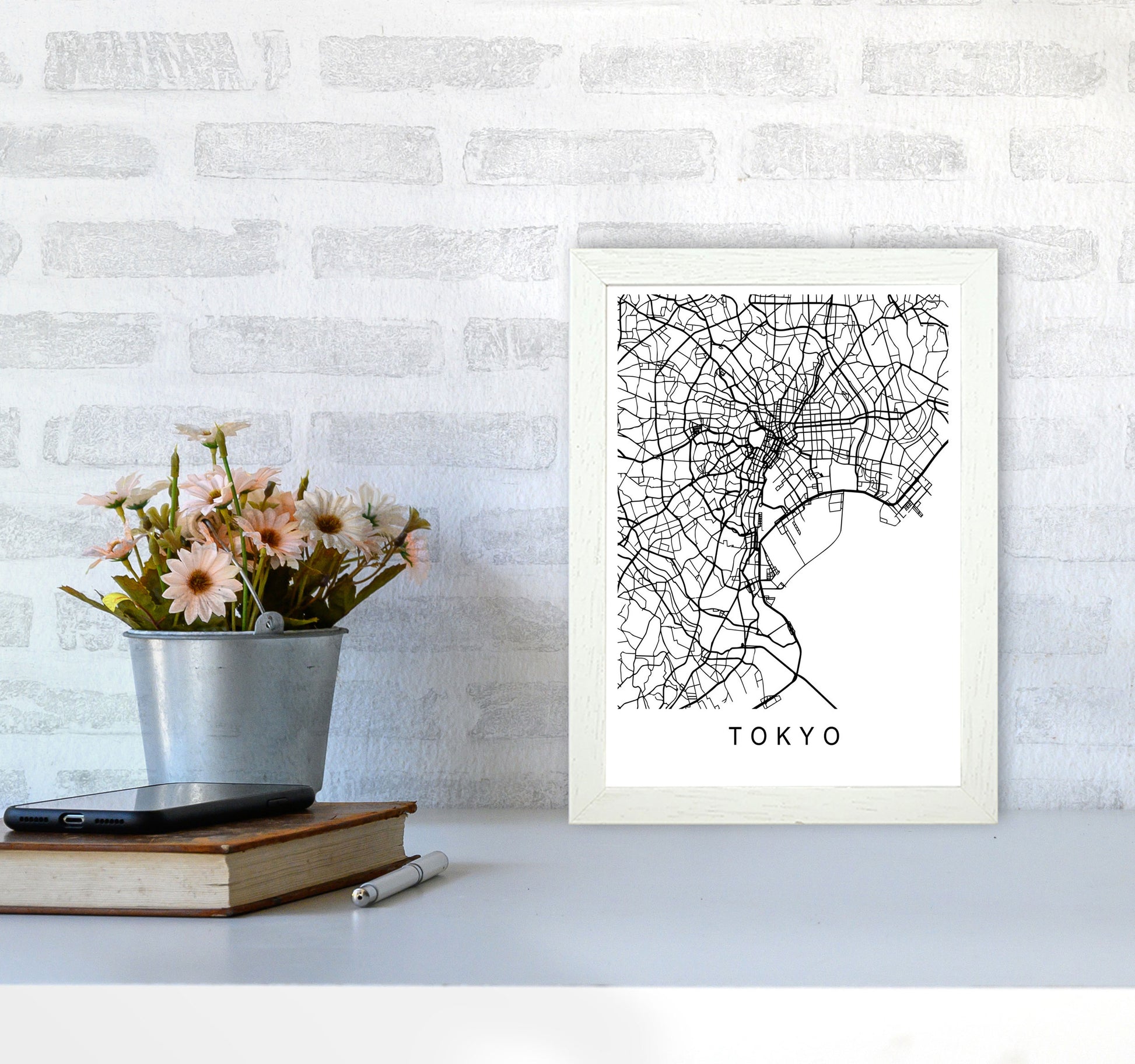 Tokyo Map Art Print by Pixy Paper A4 Oak Frame
