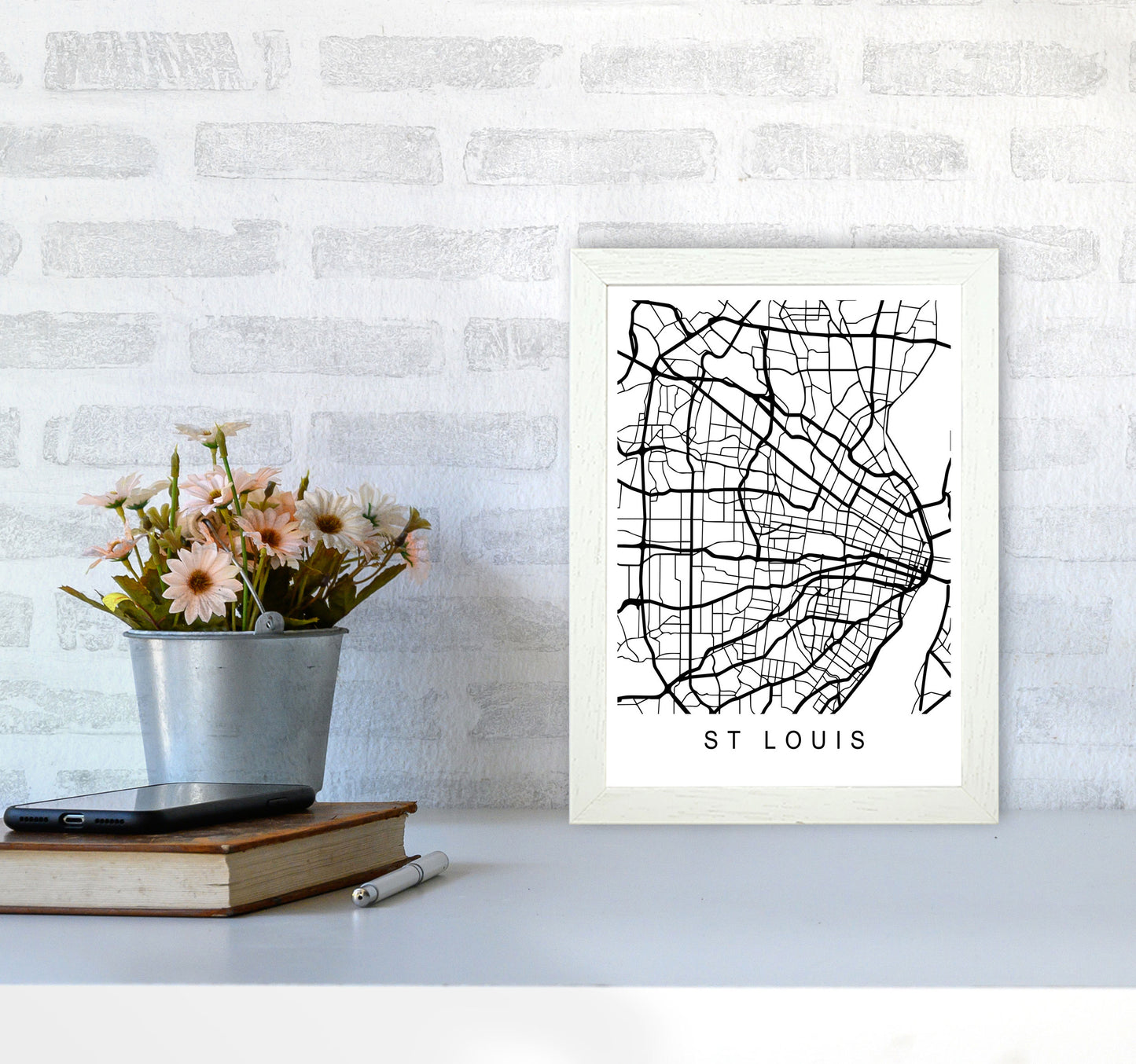 St Louis Map Art Print by Pixy Paper A4 Oak Frame