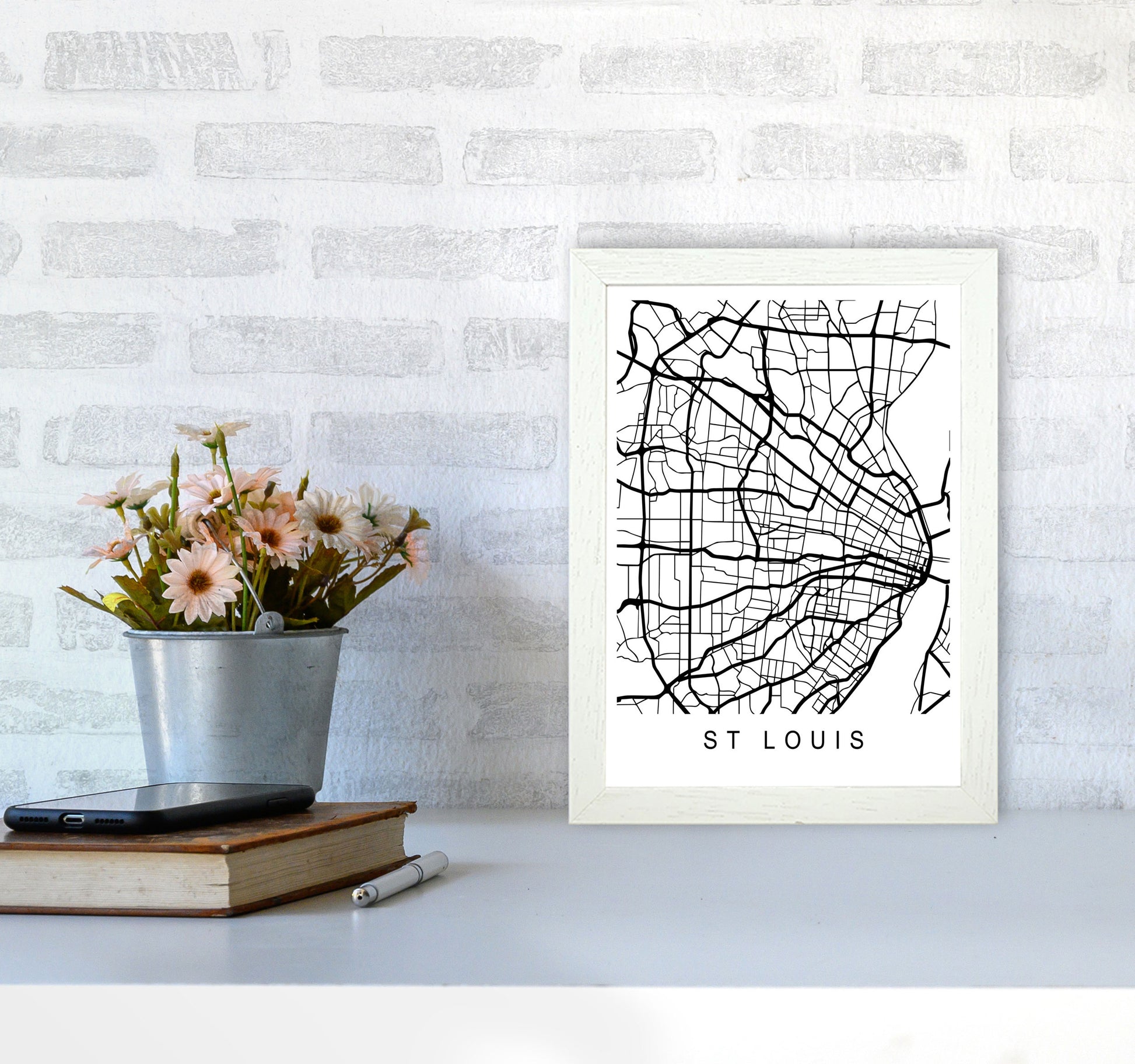 St Louis Map Art Print by Pixy Paper A4 Oak Frame