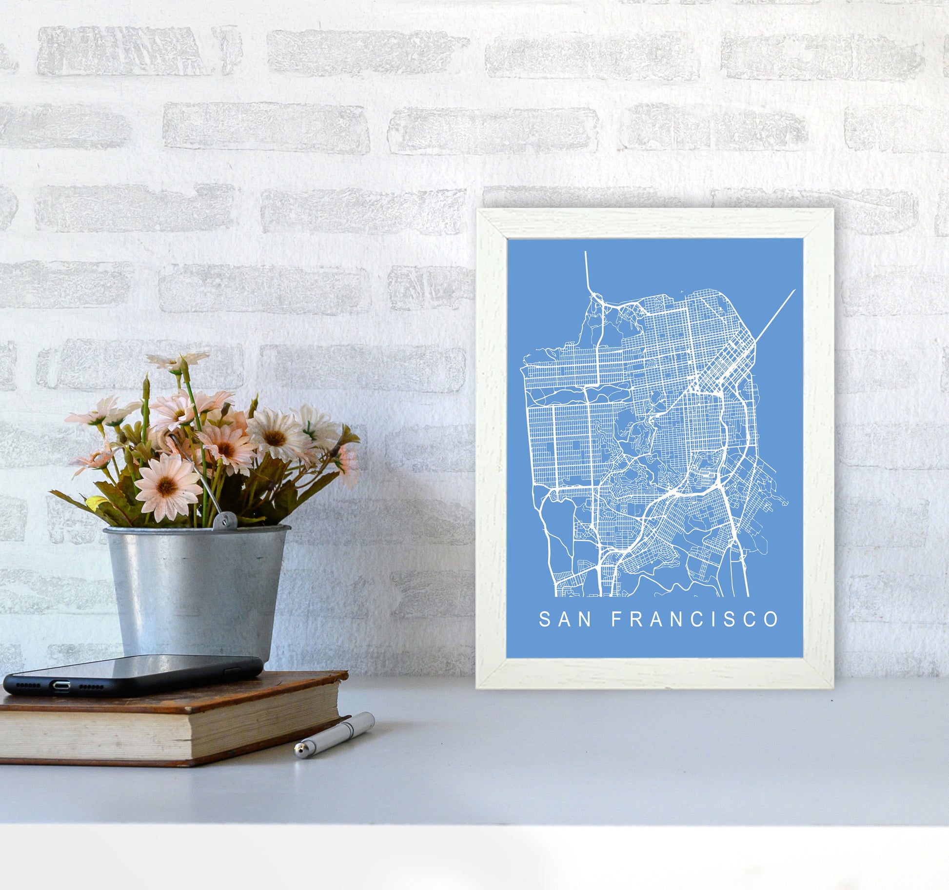 San Francisco Map Blueprint Art Print by Pixy Paper A4 Oak Frame