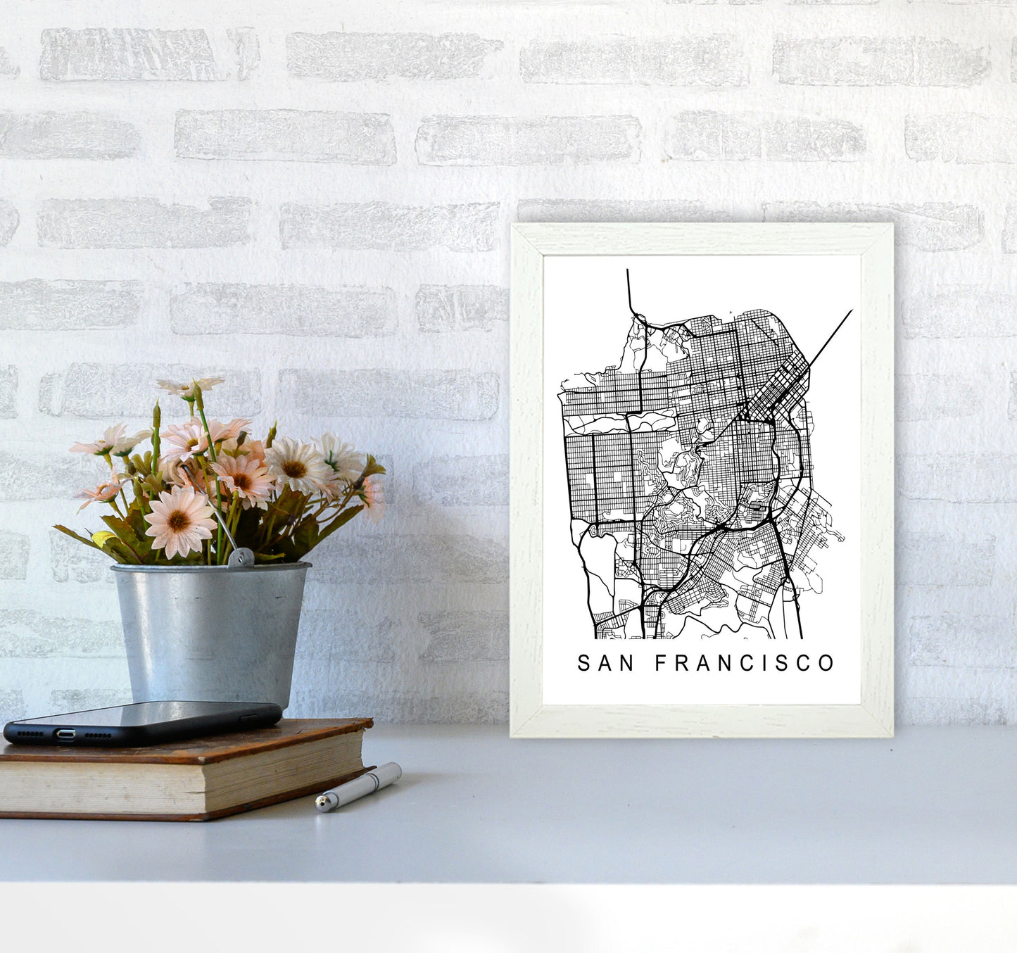 San Francisco Map Art Print by Pixy Paper A4 Oak Frame
