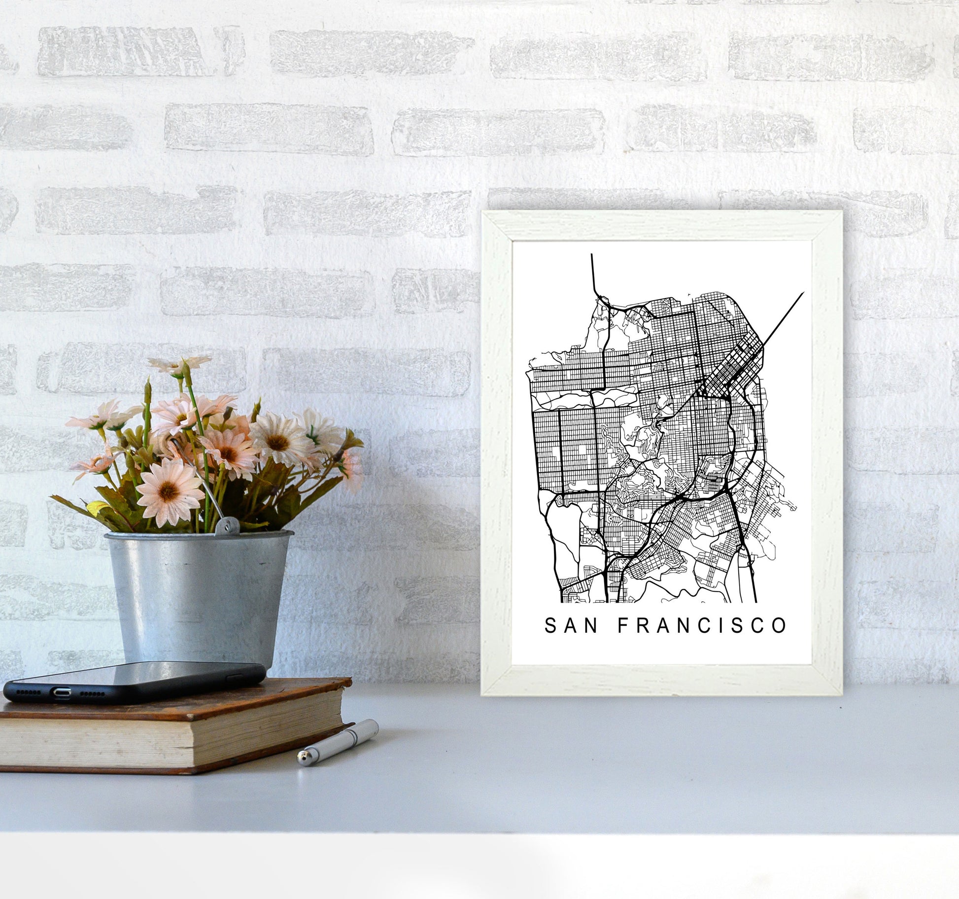 San Francisco Map Art Print by Pixy Paper A4 Oak Frame