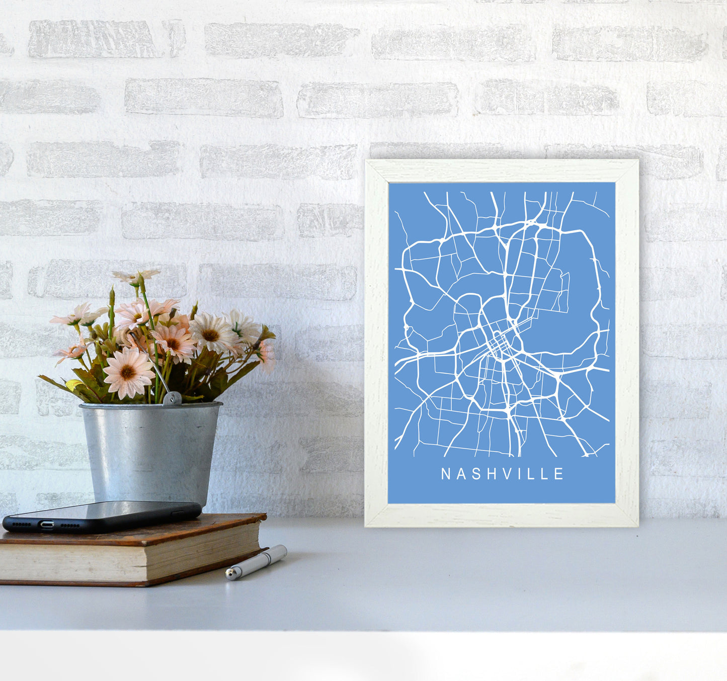 Nashville Map Blueprint Art Print by Pixy Paper A4 Oak Frame