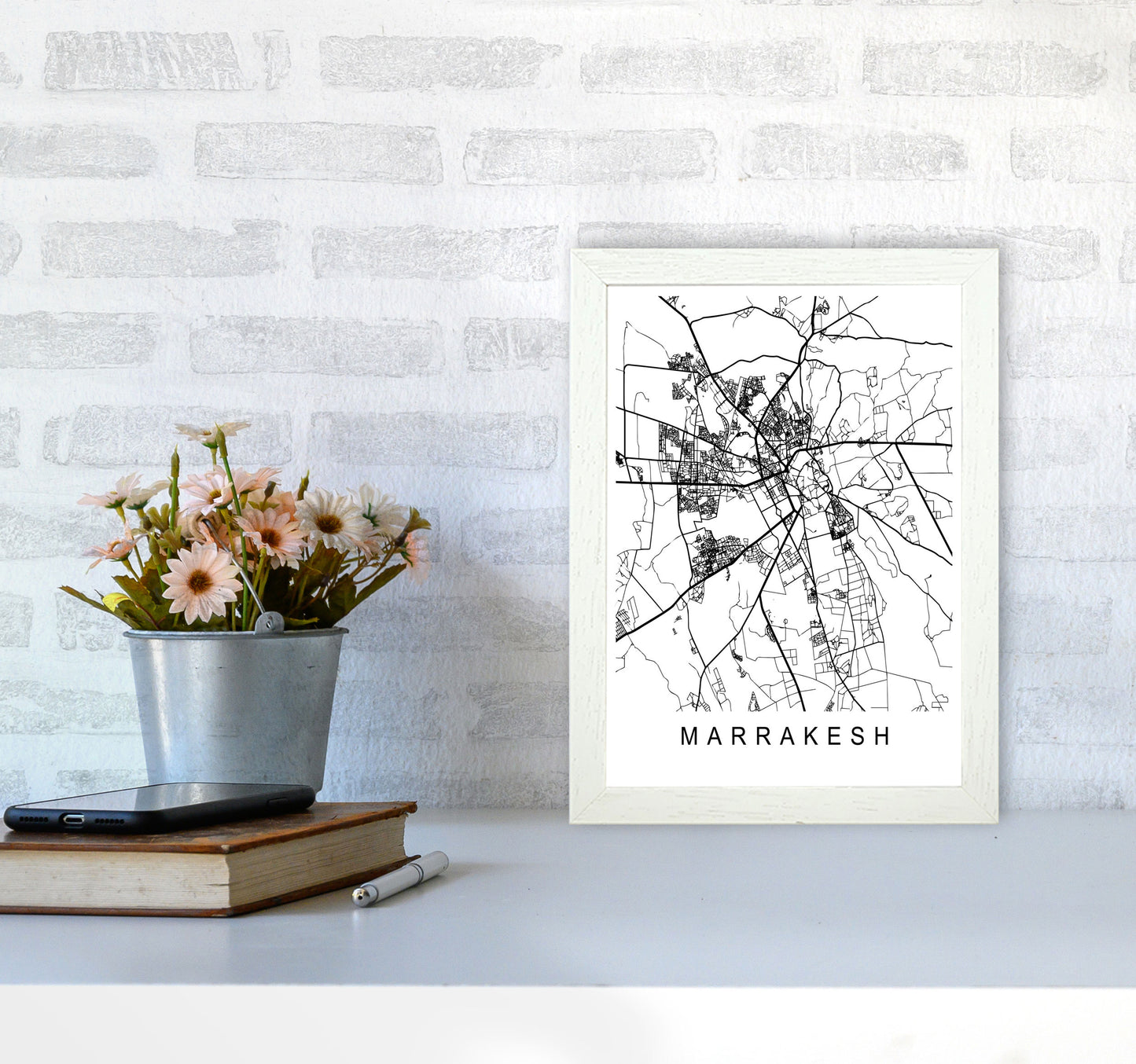 Marrakesh Map Art Print by Pixy Paper A4 Oak Frame