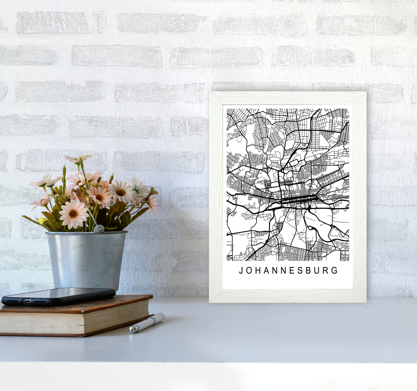 Johannesburg Map Art Print by Pixy Paper A4 Oak Frame