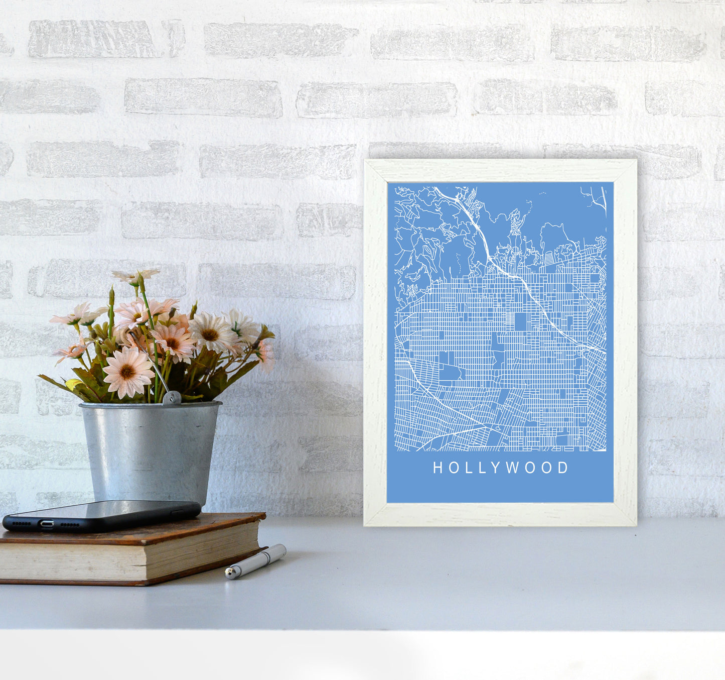 Hollywood Map Blueprint Art Print by Pixy Paper A4 Oak Frame