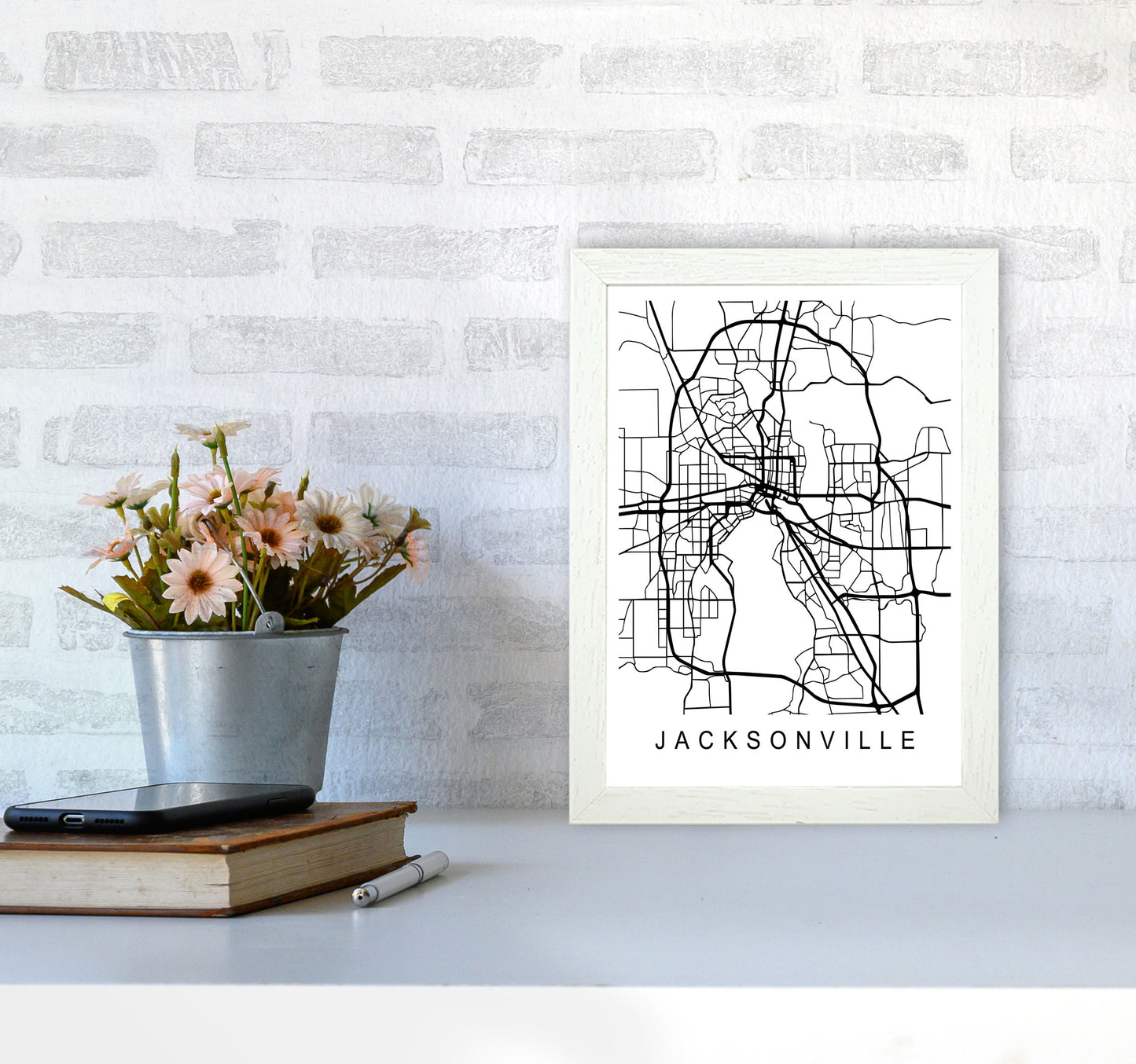 Jacksonville Map Art Print by Pixy Paper A4 Oak Frame