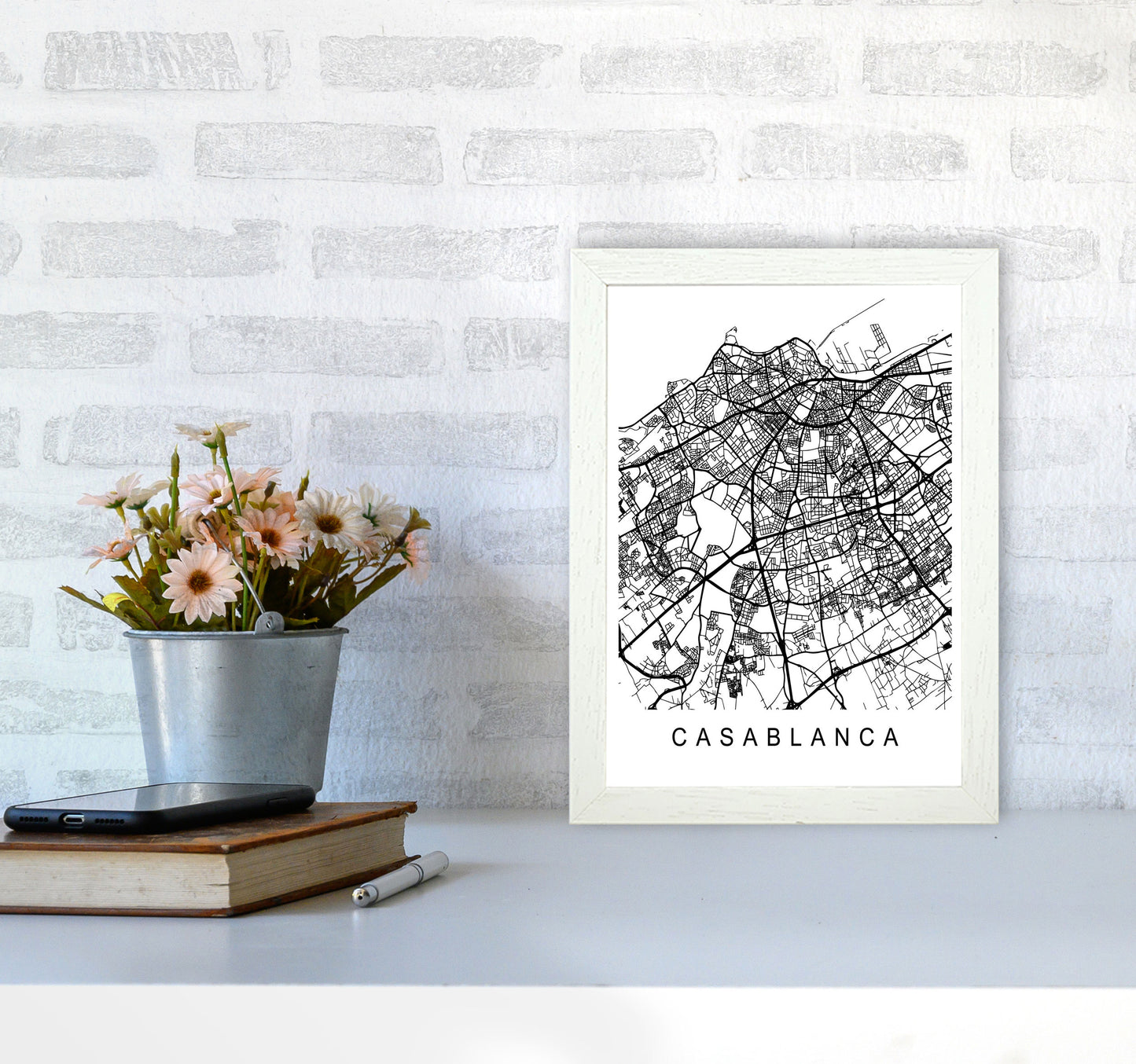 Casablanca Map Art Print by Pixy Paper A4 Oak Frame