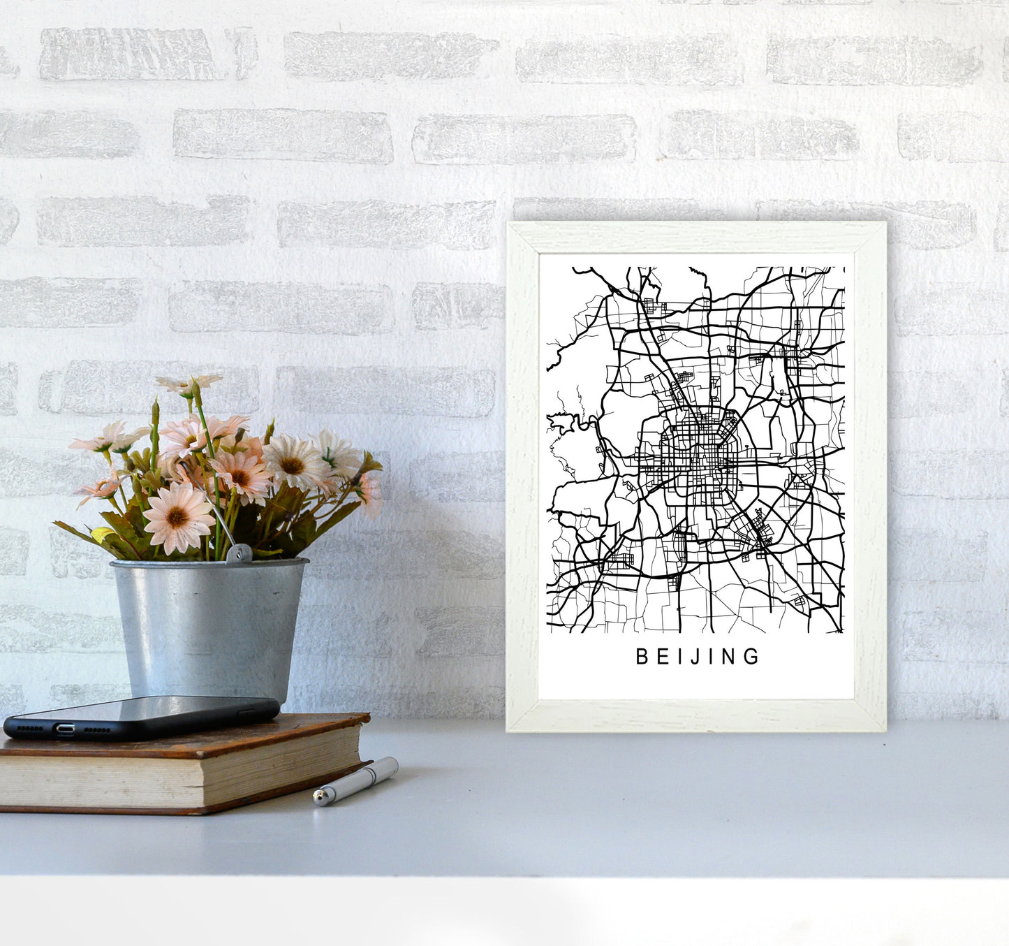 Beijing Map Art Print by Pixy Paper A4 Oak Frame