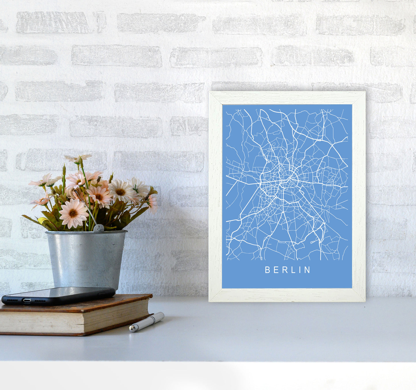 Berlin Map Blueprint Art Print by Pixy Paper A4 Oak Frame