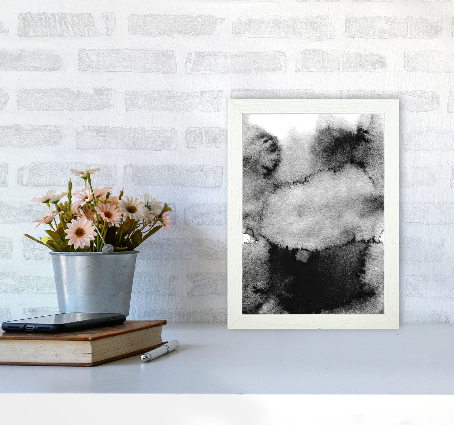 Majestic Monochrome Watercolour 14 Art Print by Pixy Paper A4 Oak Frame