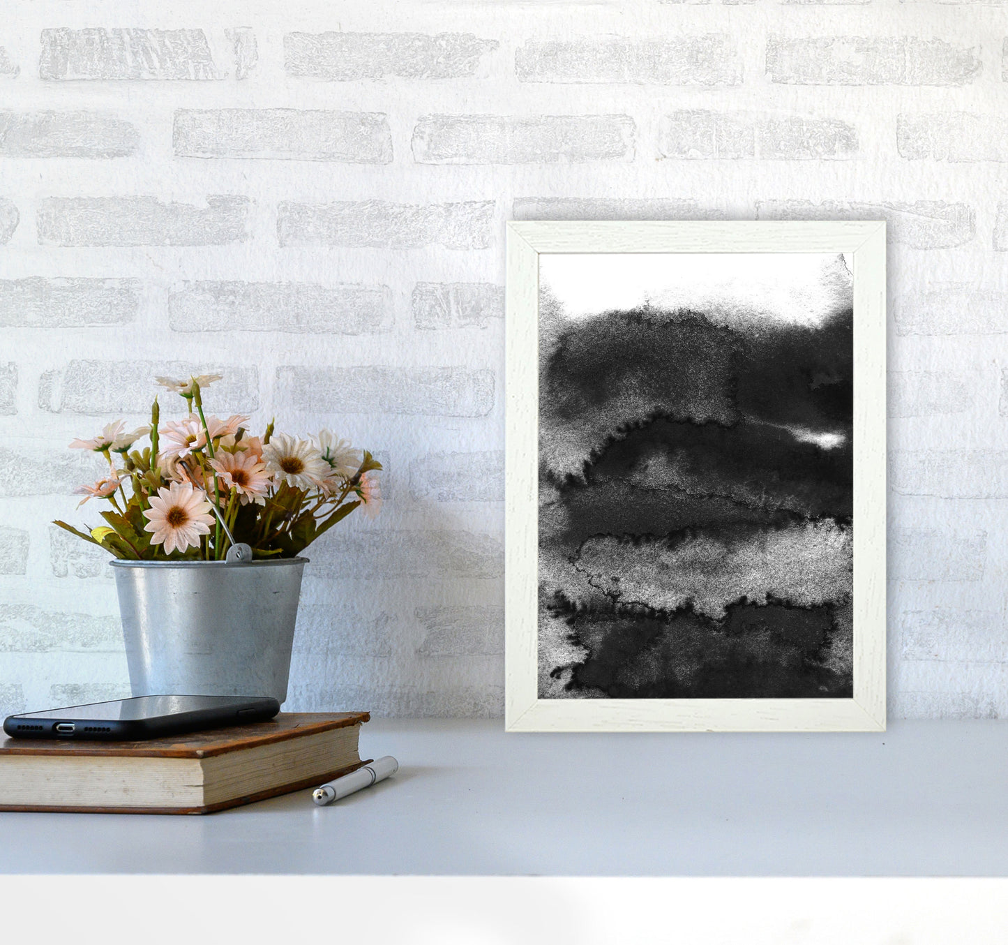 Majestic Monochrome Watercolour 16 Art Print by Pixy Paper A4 Oak Frame