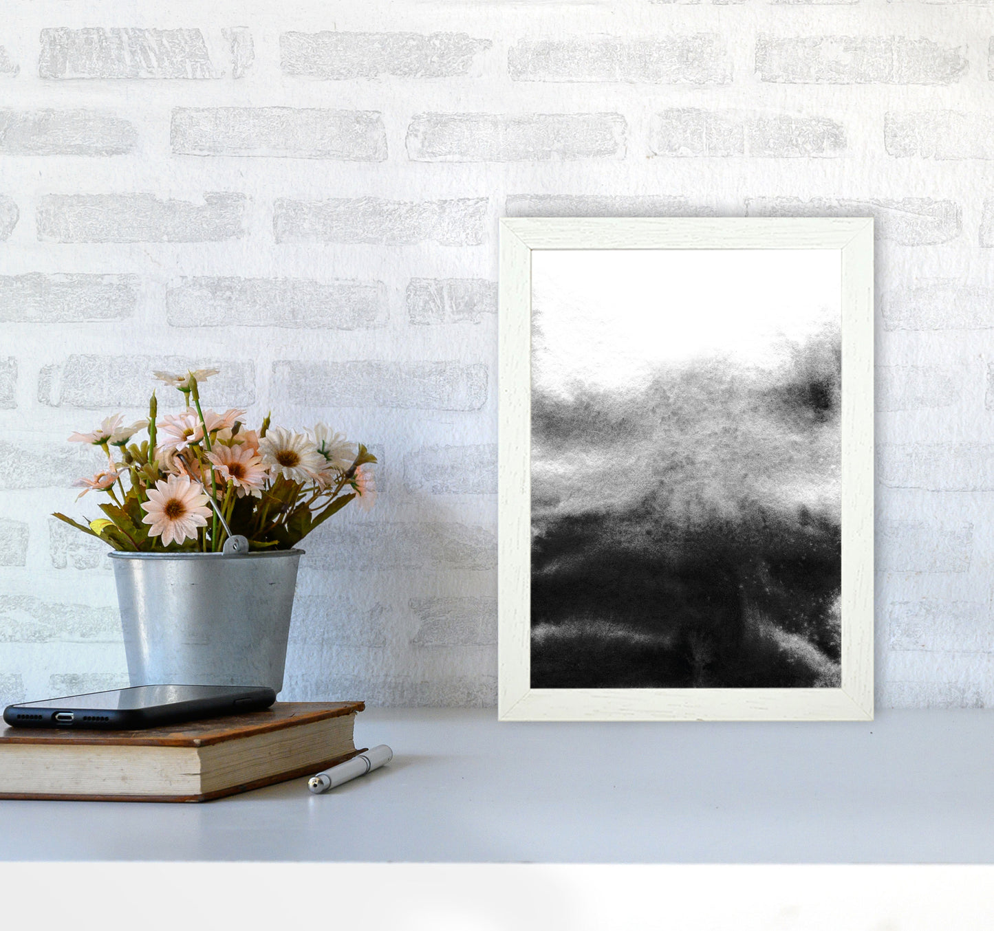 Majestic Monochrome Watercolour 19 Art Print by Pixy Paper A4 Oak Frame