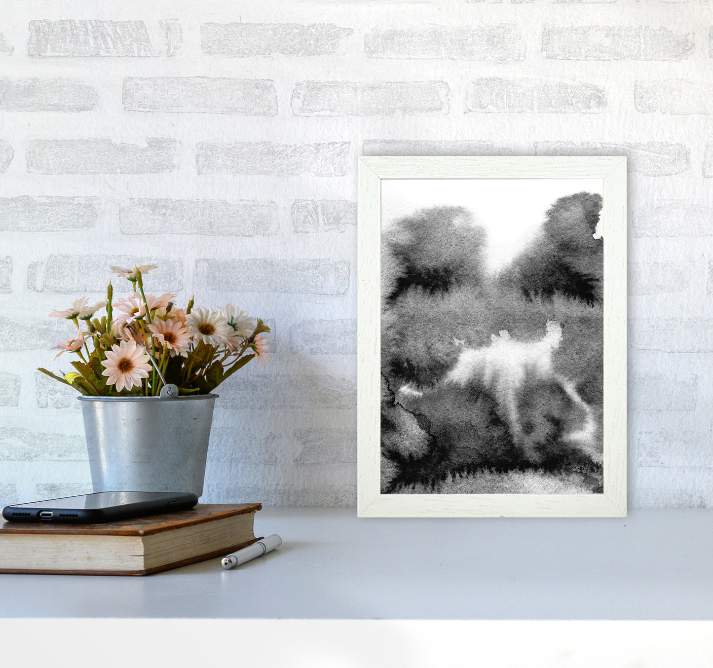 Majestic Monochrome Watercolour 17 Art Print by Pixy Paper A4 Oak Frame