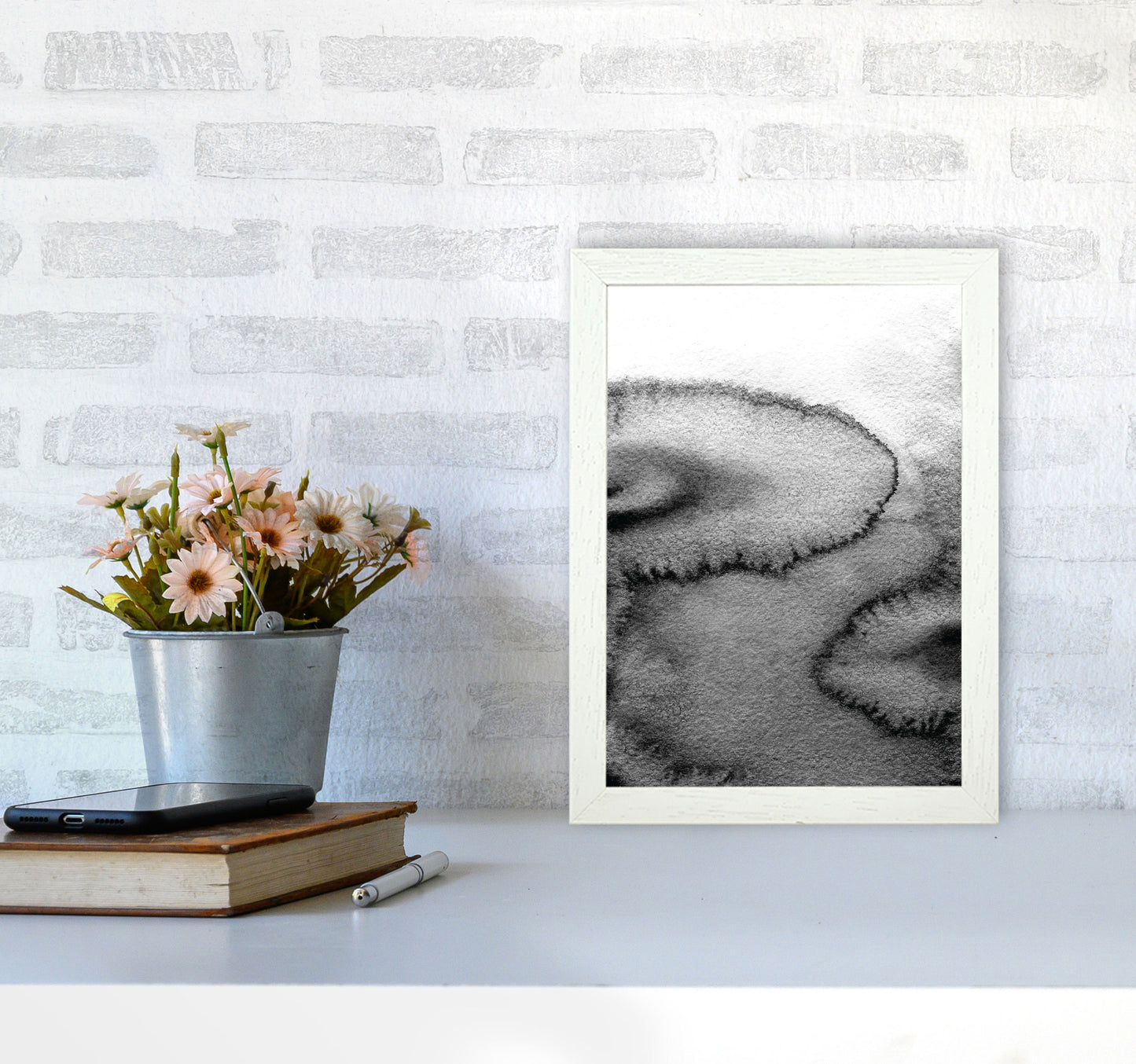 Majestic Monochrome Watercolour 15 Art Print by Pixy Paper A4 Oak Frame