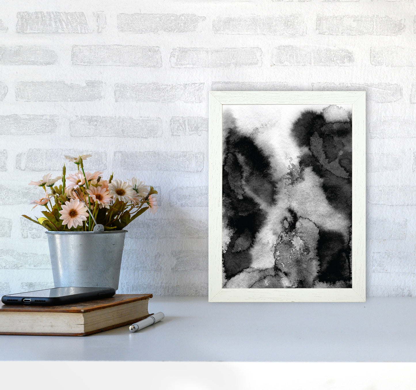 Majestic Monochrome Watercolour 11 Art Print by Pixy Paper A4 Oak Frame