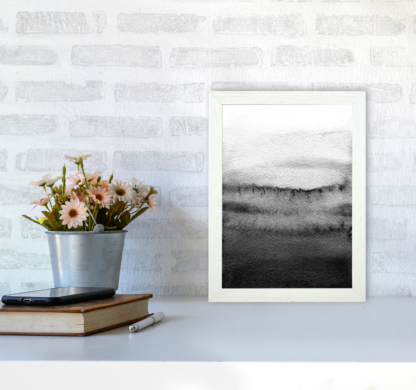 Majestic Monochrome Watercolour 18 Art Print by Pixy Paper A4 Oak Frame