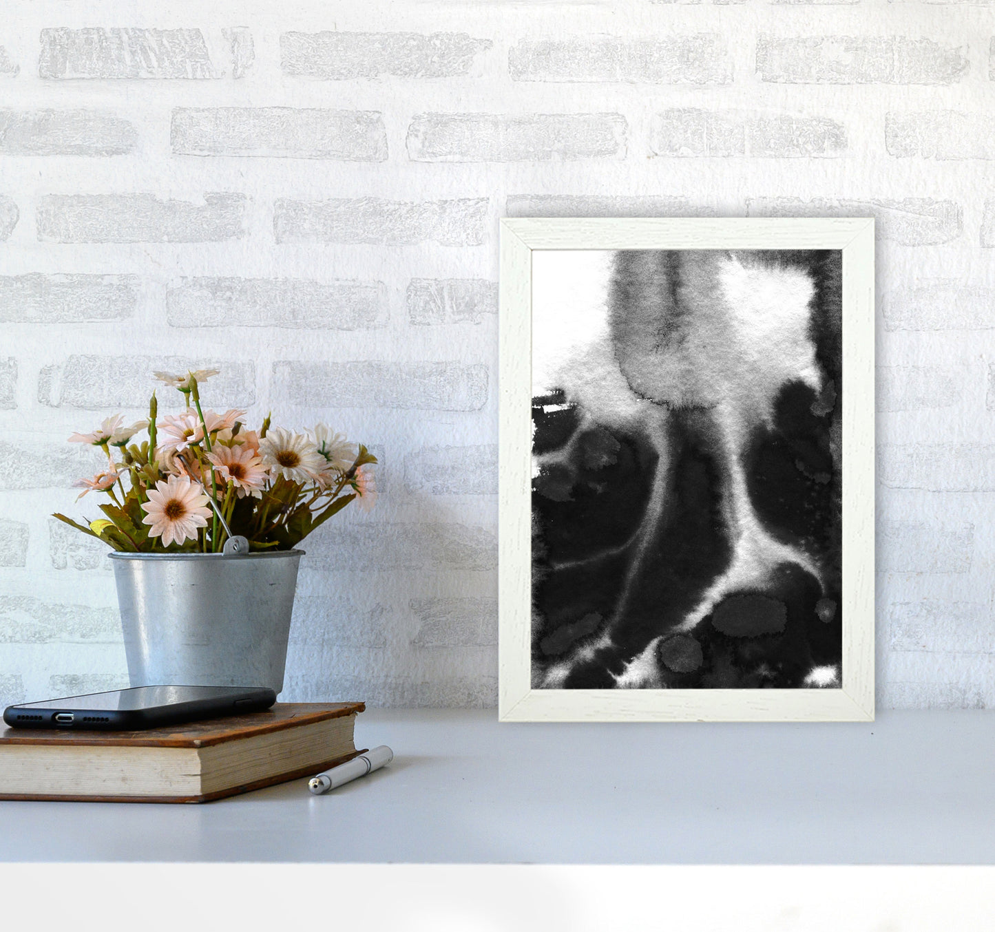 Majestic Monochrome Watercolour 20 Art Print by Pixy Paper A4 Oak Frame