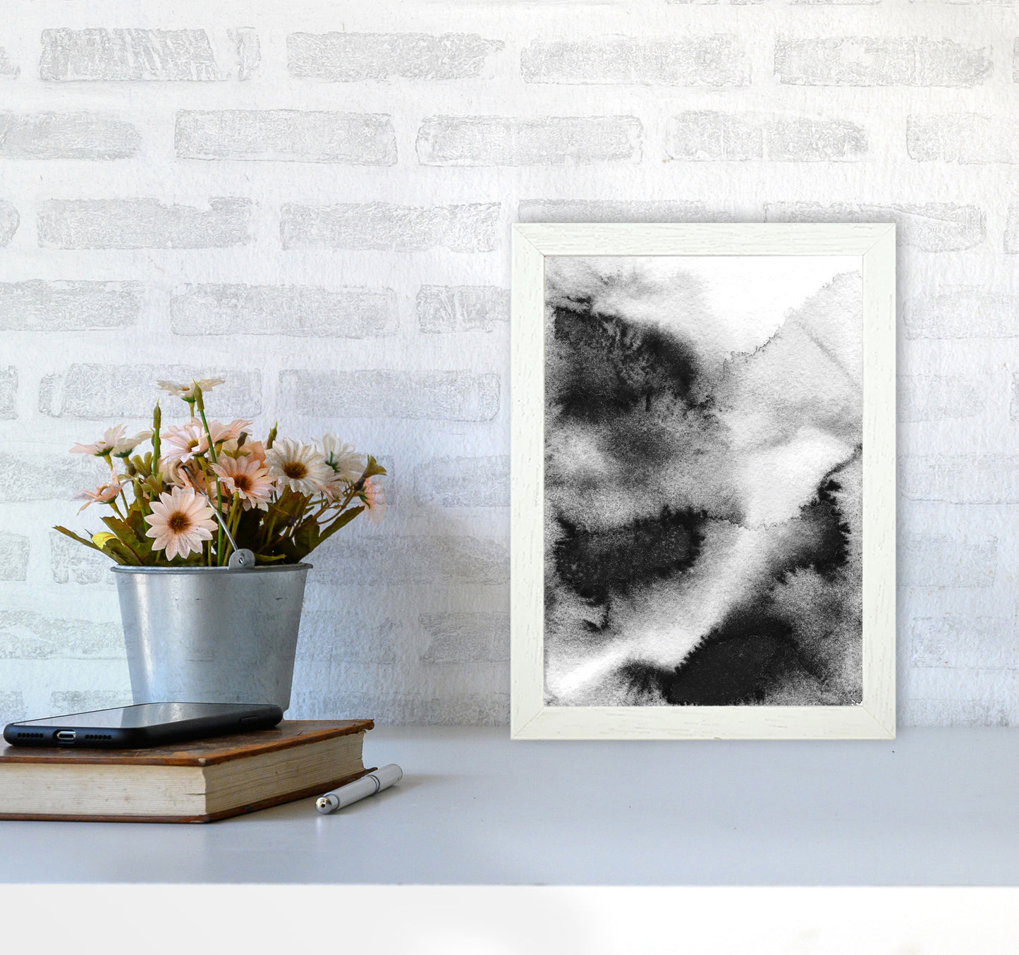 Majestic Monochrome Watercolour 03 Art Print by Pixy Paper A4 Oak Frame