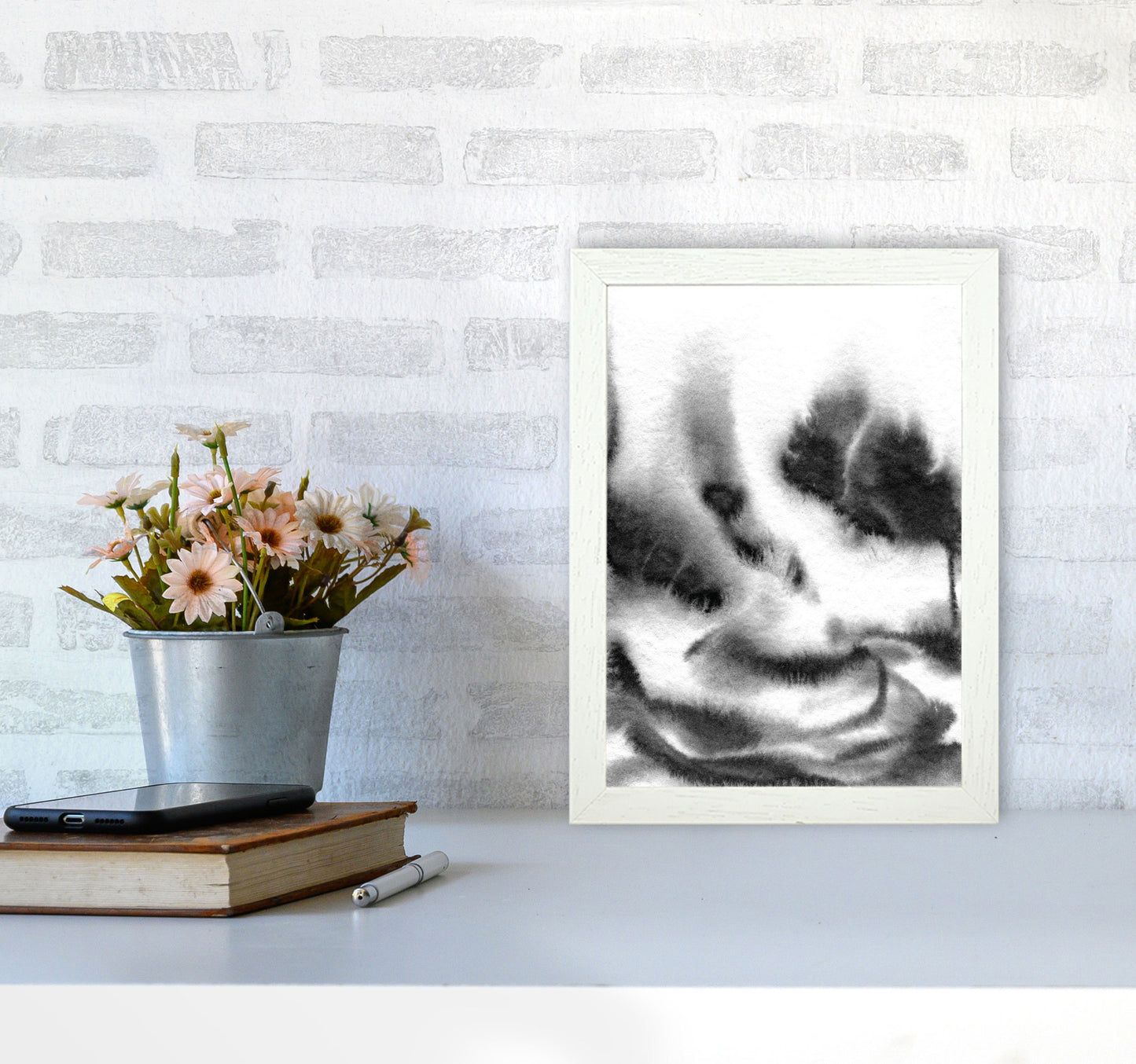 Majestic Monochrome Watercolour 06 Art Print by Pixy Paper A4 Oak Frame