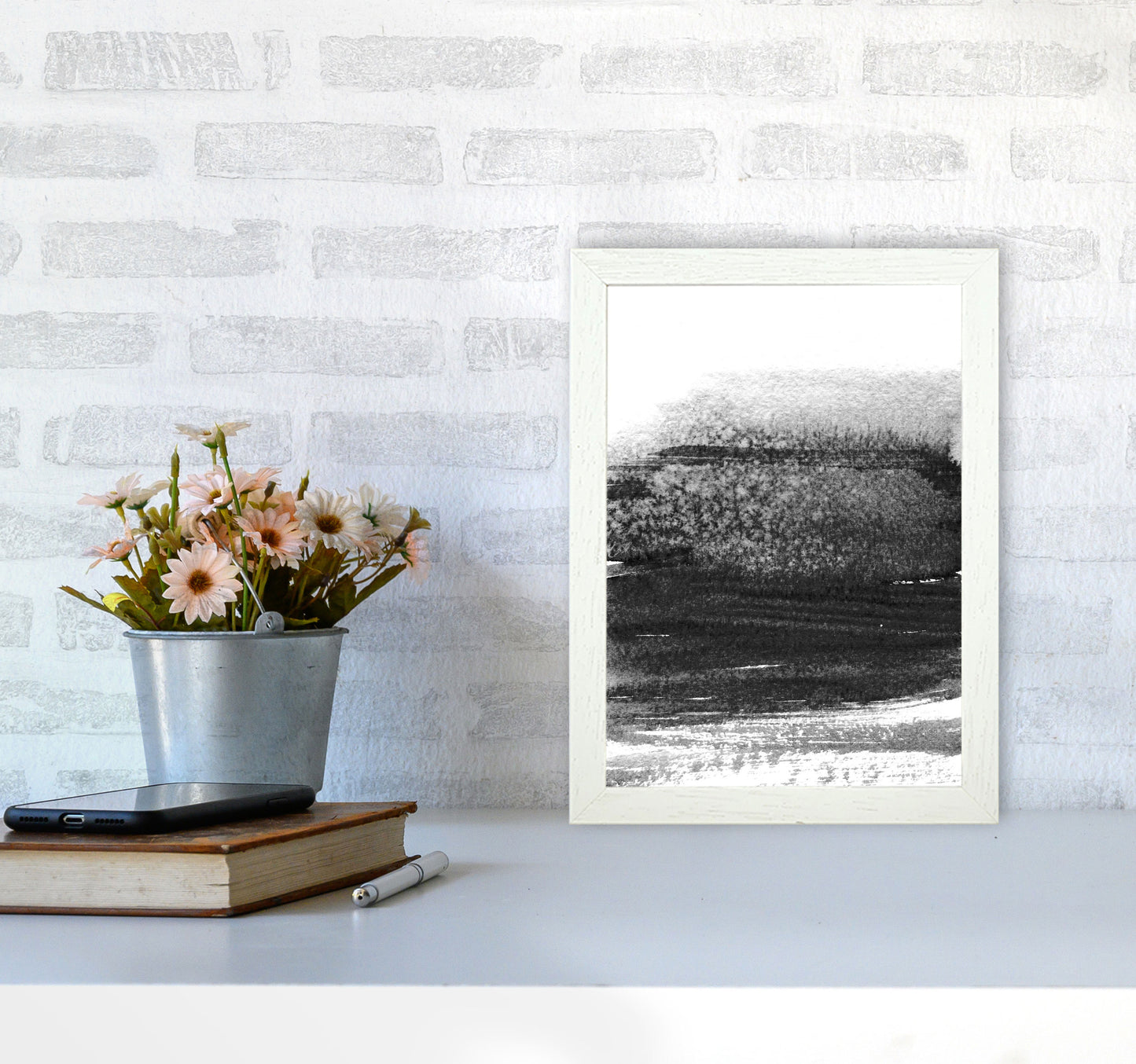 Majestic Monochrome Watercolour 01 Art Print by Pixy Paper A4 Oak Frame