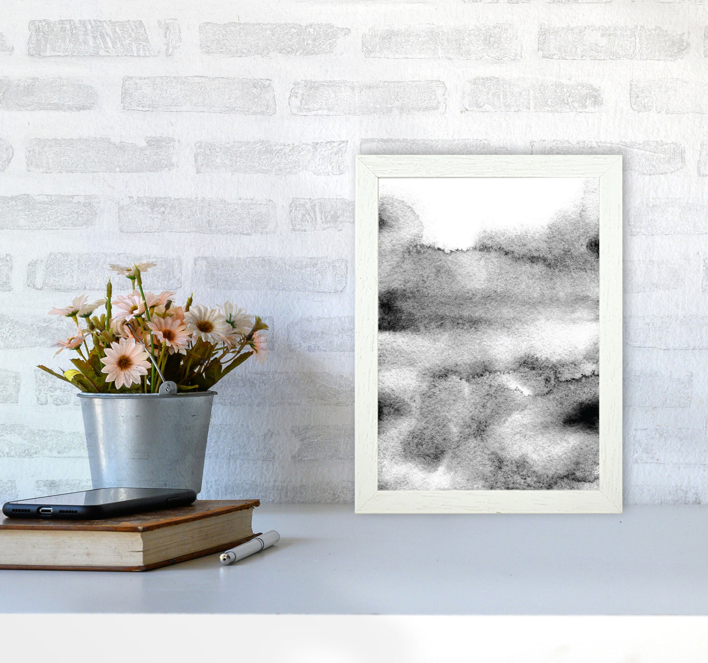 Majestic Monochrome Watercolour 04 Art Print by Pixy Paper A4 Oak Frame