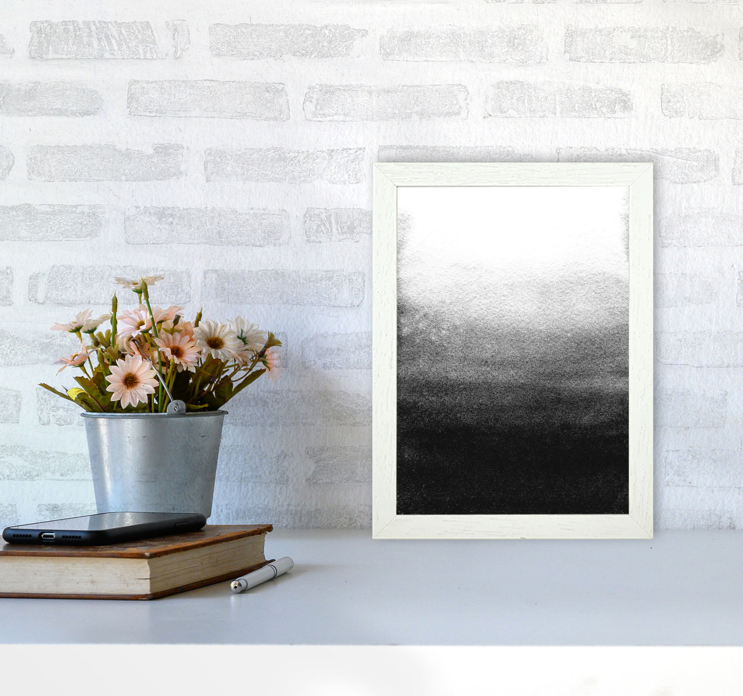 Majestic Monochrome Watercolour 07 Art Print by Pixy Paper A4 Oak Frame