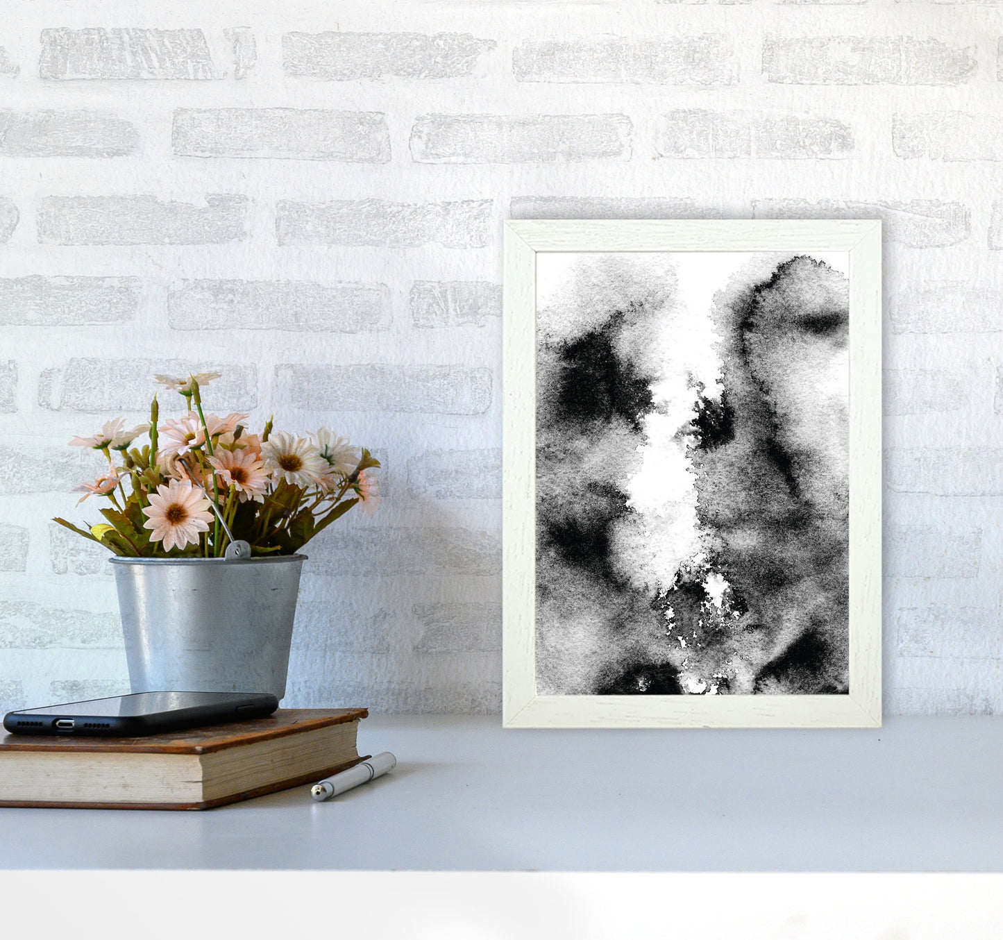 Majestic Monochrome Watercolour 10 Art Print by Pixy Paper A4 Oak Frame