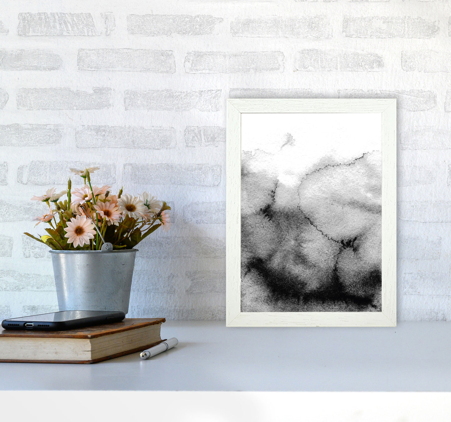 Majestic Monochrome Watercolour 09 Art Print by Pixy Paper A4 Oak Frame